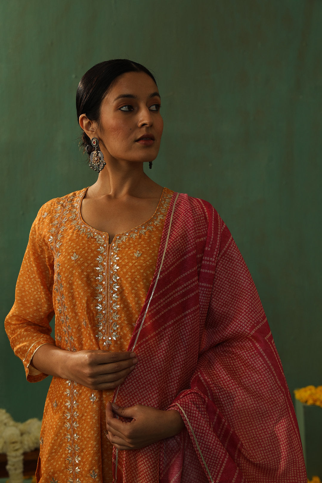 Bandhej Bagh Mustard Yellow Chanderi Suit Set | HER-299