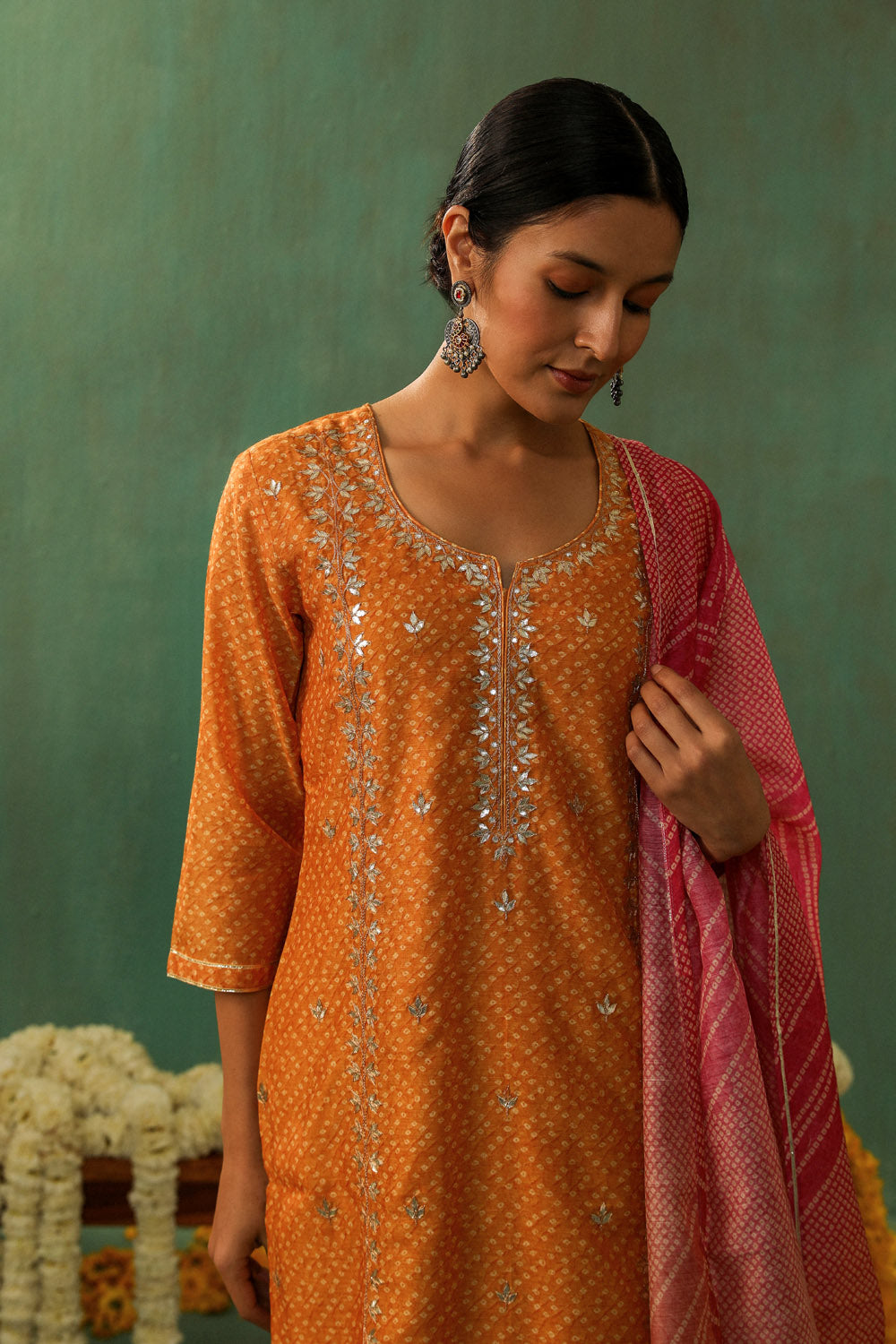 Bandhej Bagh Mustard Yellow Chanderi Suit Set | HER-299