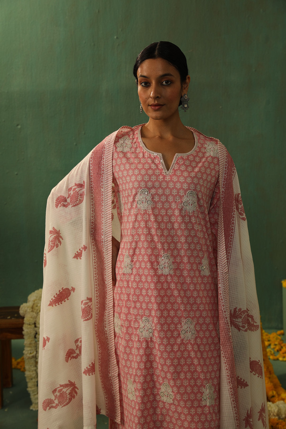 Pink Handblock Cotton Suit Set | HER-310