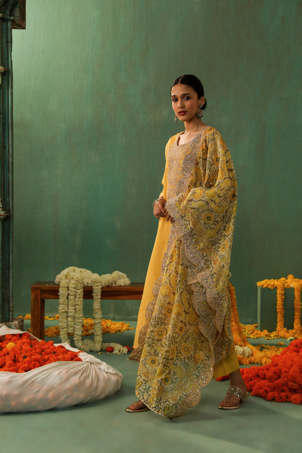 Yellow Straight Fit Chanderi Suit Set | HER-296