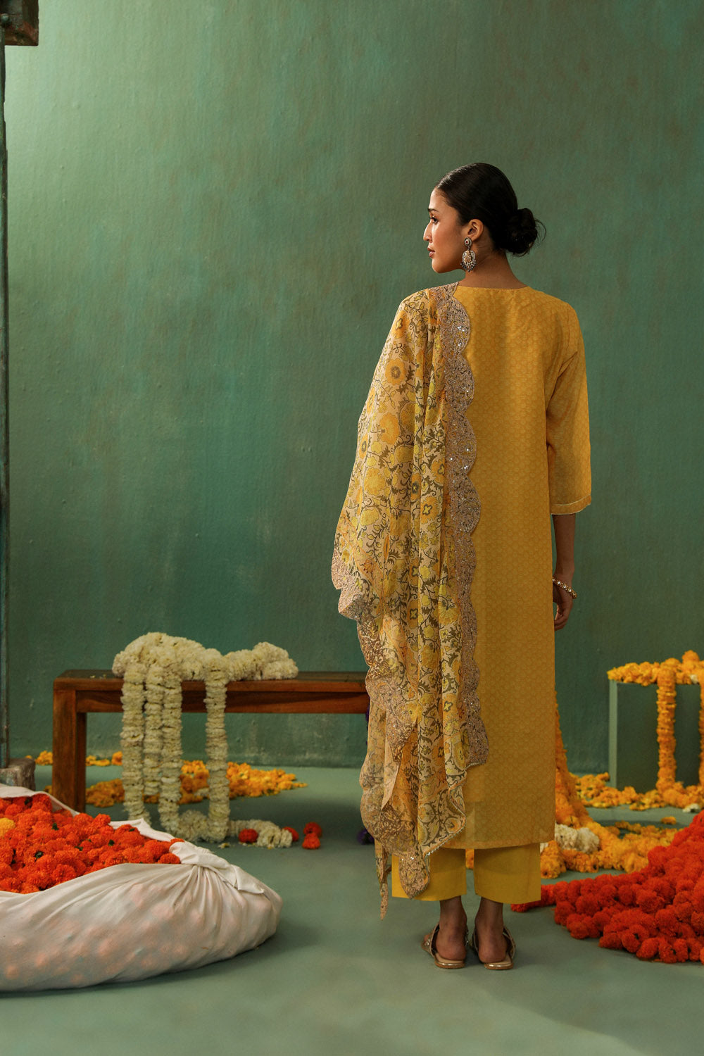 Yellow Straight Fit Chanderi Suit Set | HER-296