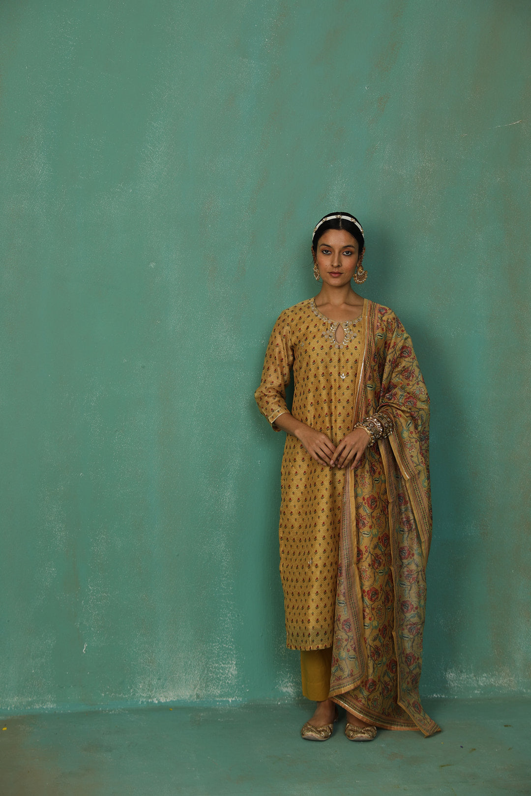 Mustard Straight Fit Chanderi Suit Set | HER-294