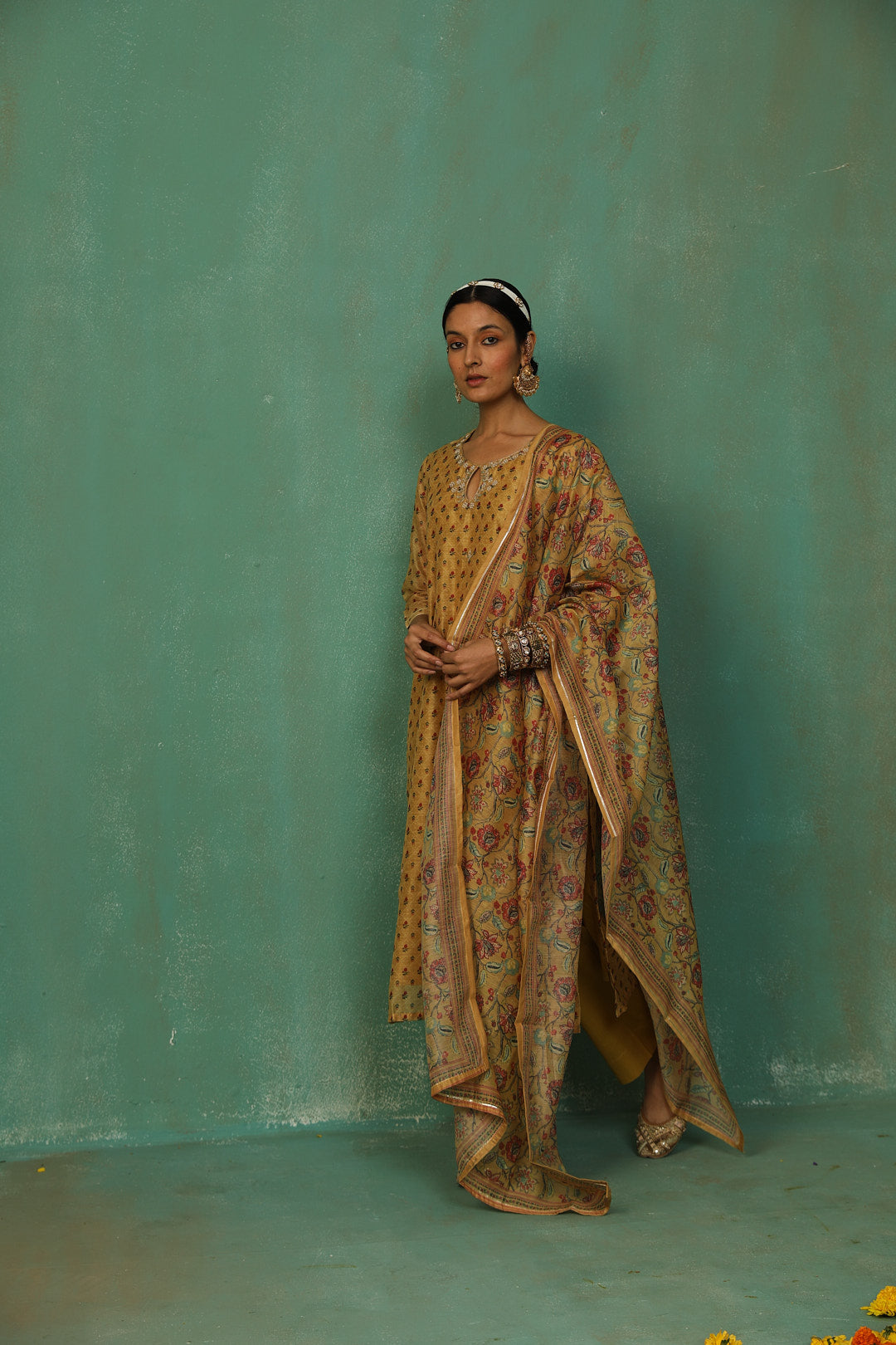 Mustard Straight Fit Chanderi Suit Set | HER-294