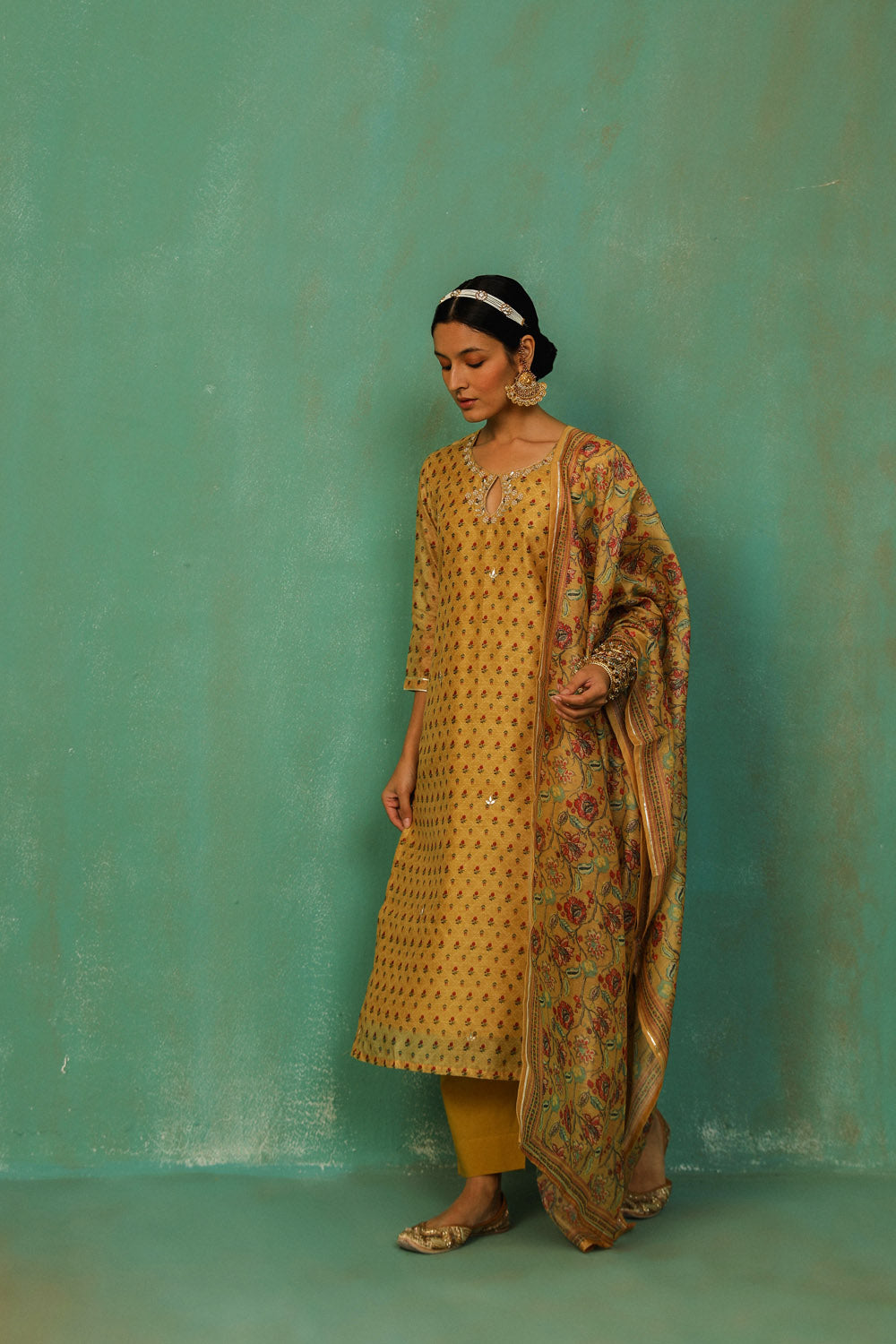 Mustard Straight Fit Chanderi Suit Set | HER-294