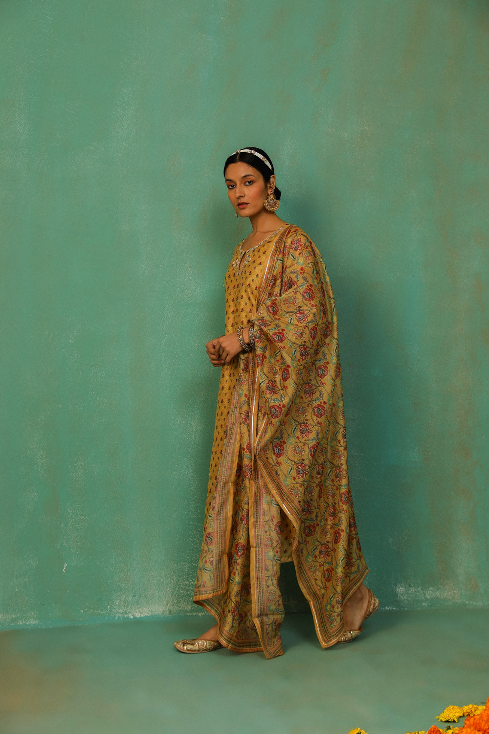 Mustard Straight Fit Chanderi Suit Set | HER-294