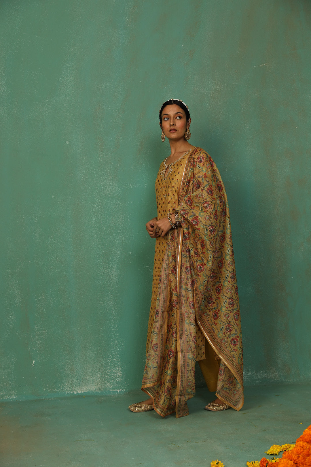 Mustard Straight Fit Chanderi Suit Set | HER-294