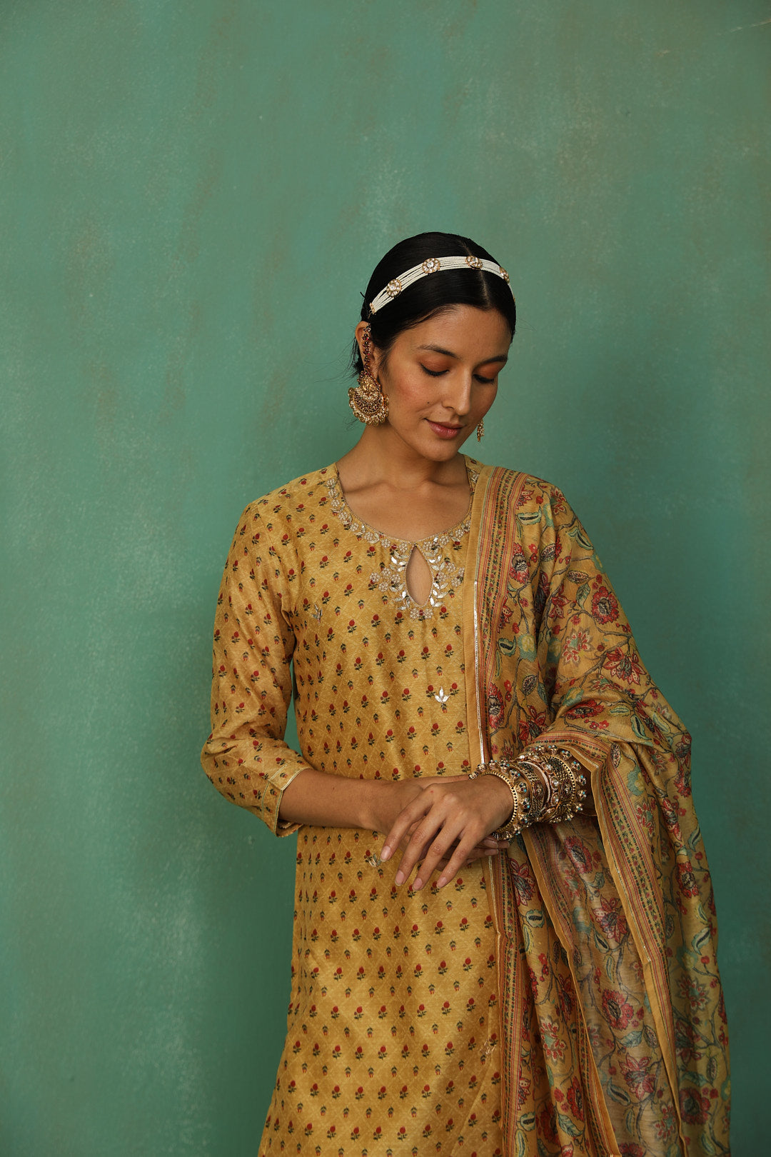 Mustard Straight Fit Chanderi Suit Set | HER-294