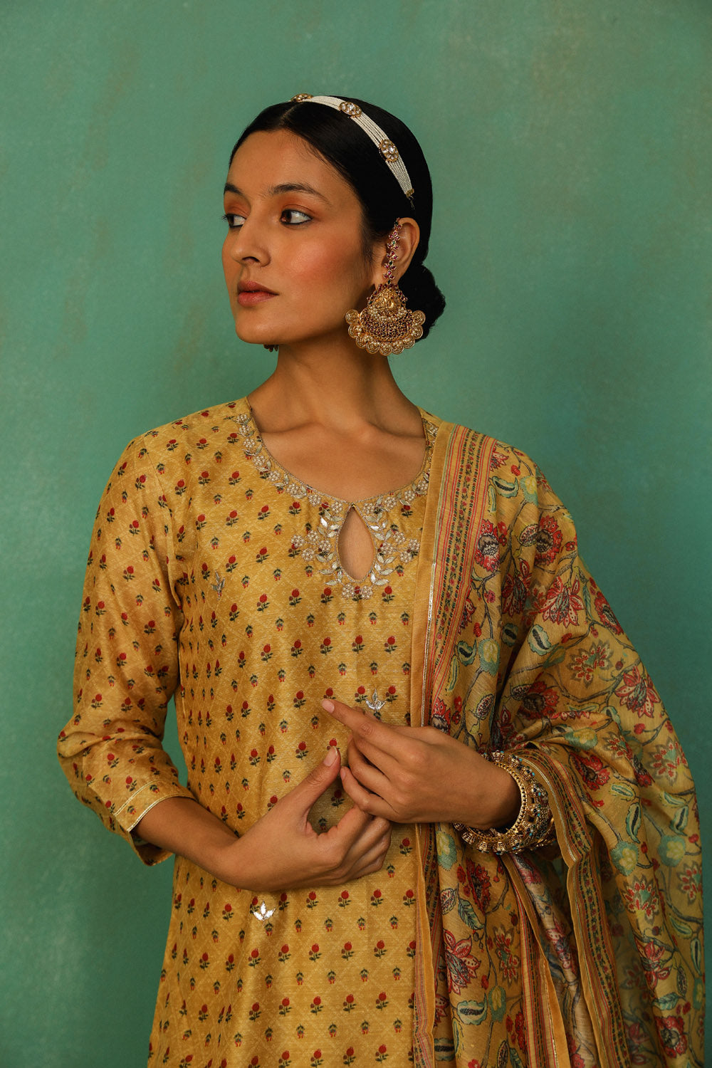 Mustard Straight Fit Chanderi Suit Set | HER-294