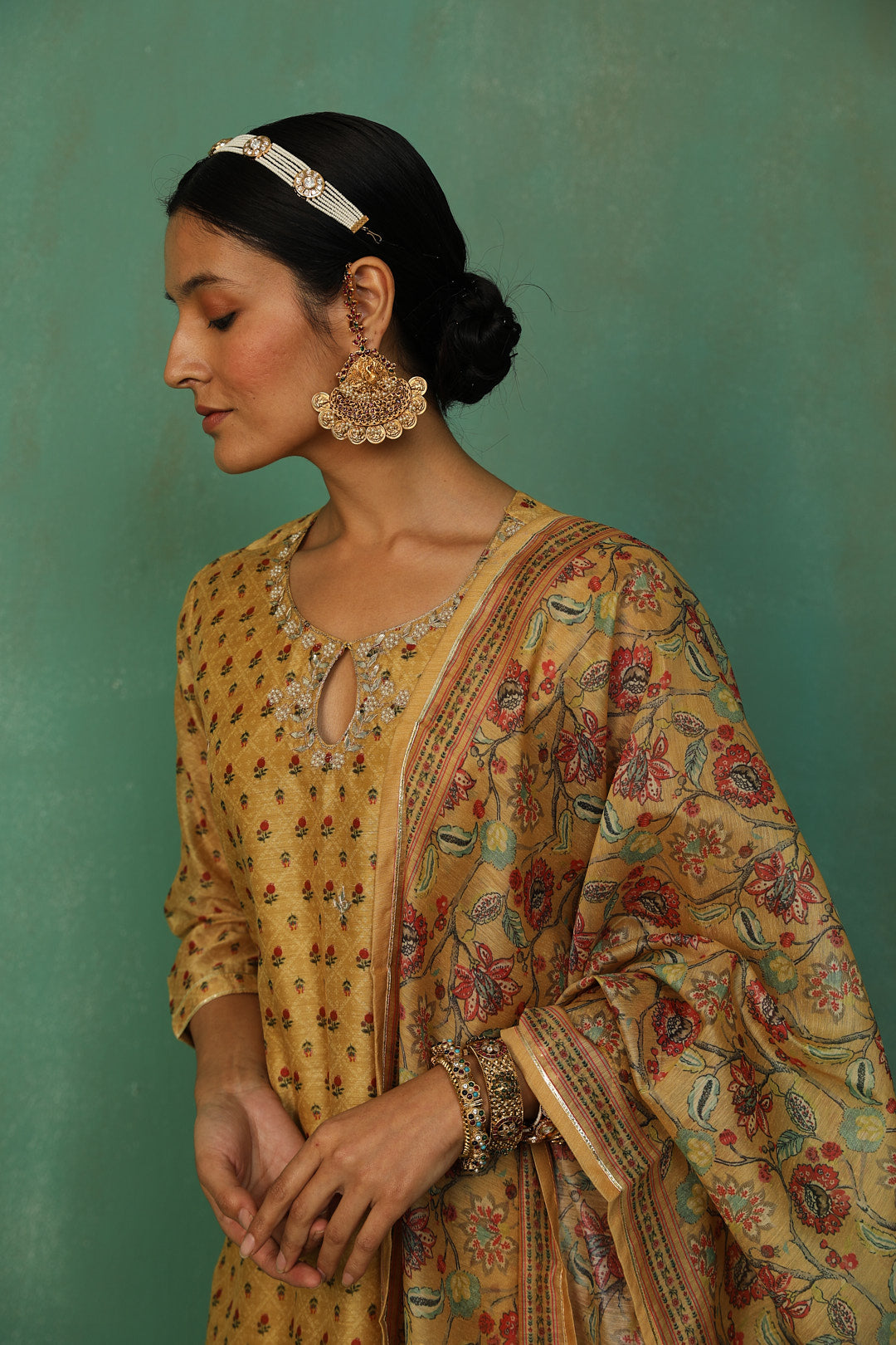 Mustard Straight Fit Chanderi Suit Set | HER-294