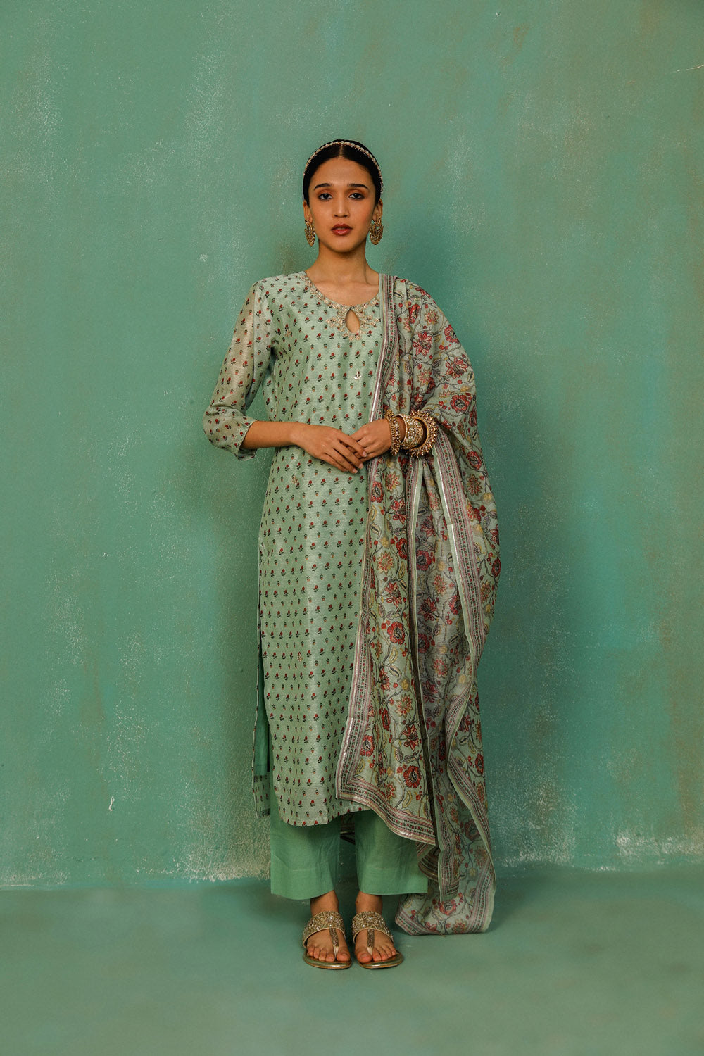 Pastel Green Chanderi Suit Set | HER-294