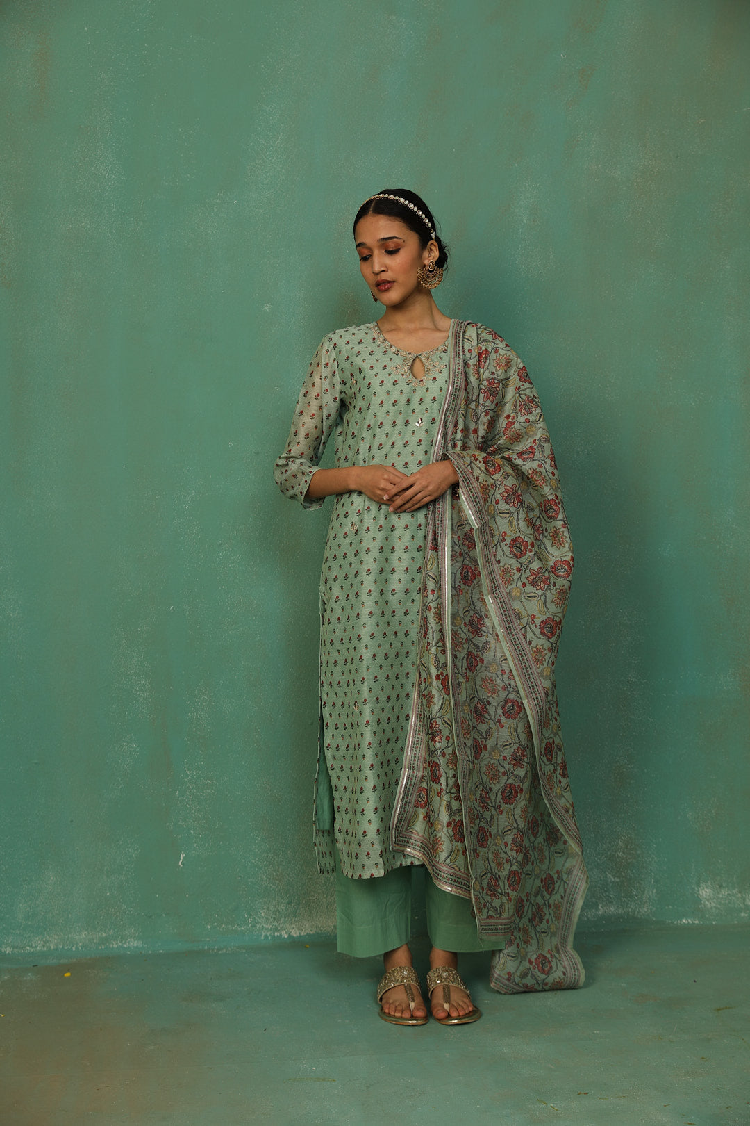 Pastel Green Chanderi Suit Set | HER-294