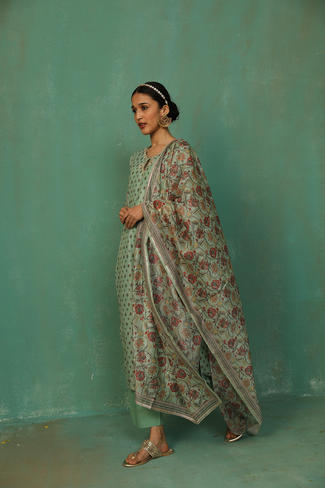 Pastel Green Chanderi Suit Set | HER-294