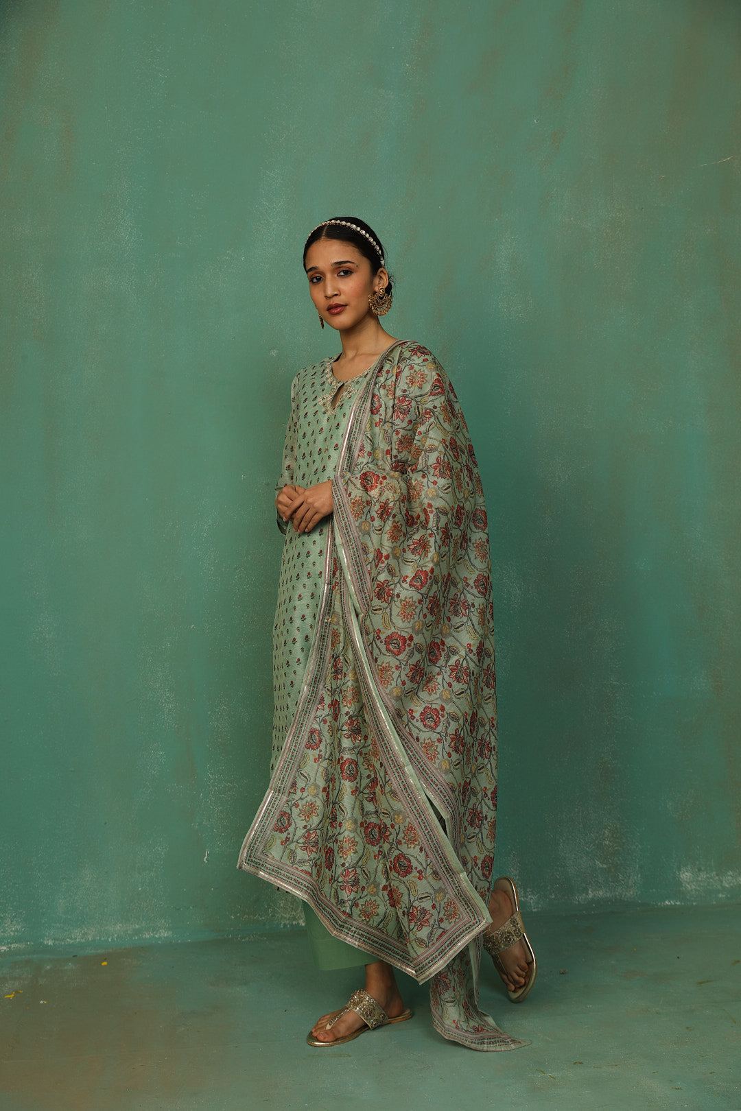 Pastel Green Chanderi Suit Set | HER-294
