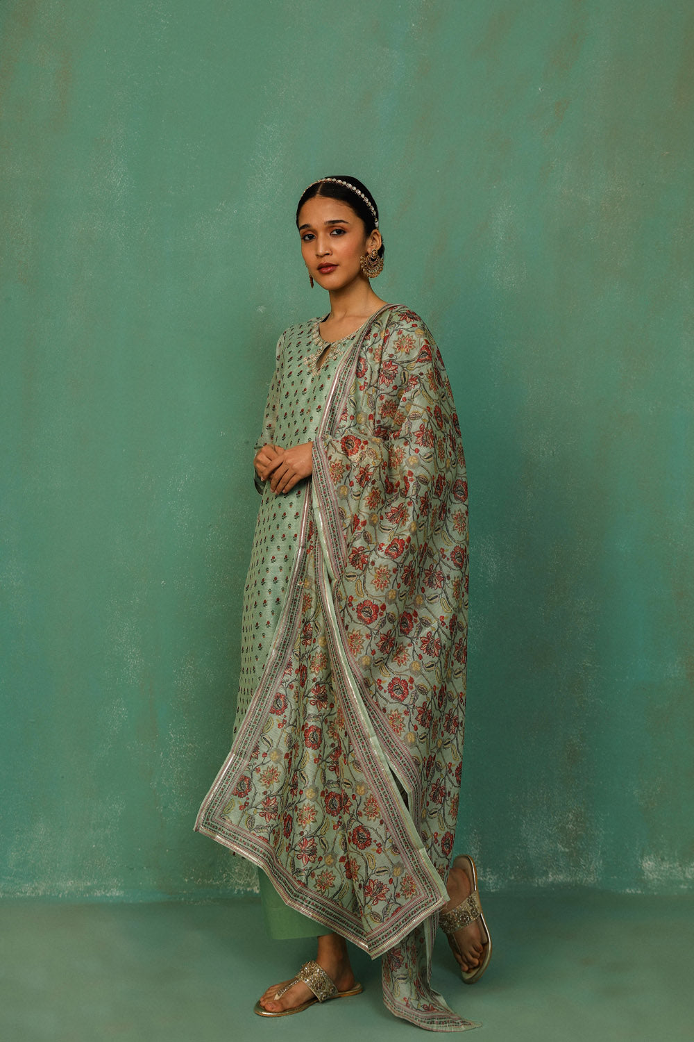 Pastel Green Chanderi Suit Set | HER-294