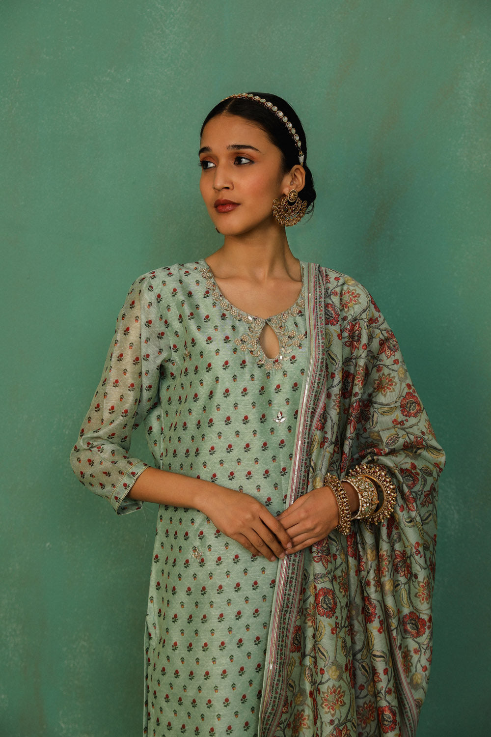 Pastel Green Chanderi Suit Set | HER-294