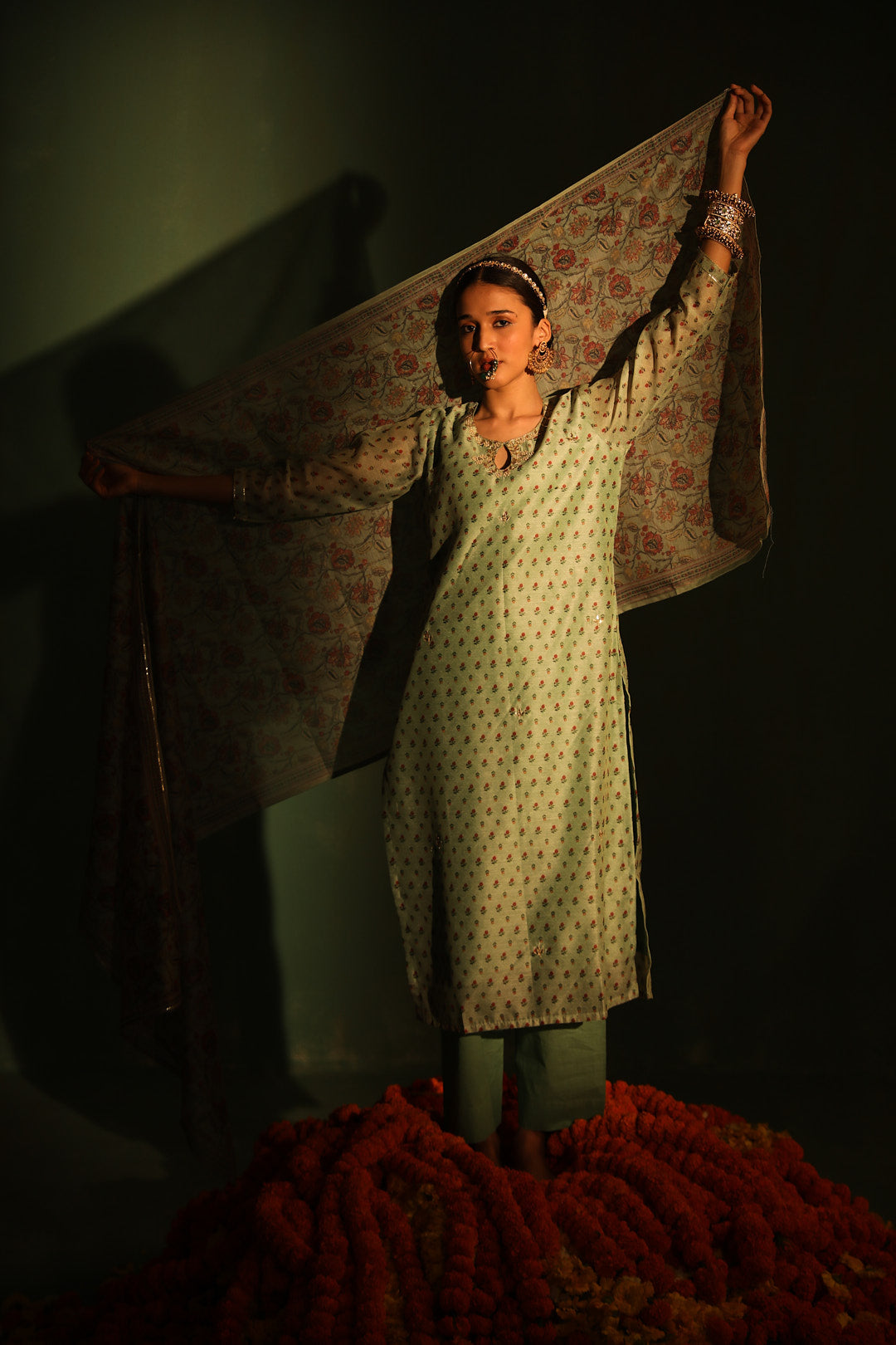 Pastel Green Chanderi Suit Set | HER-294