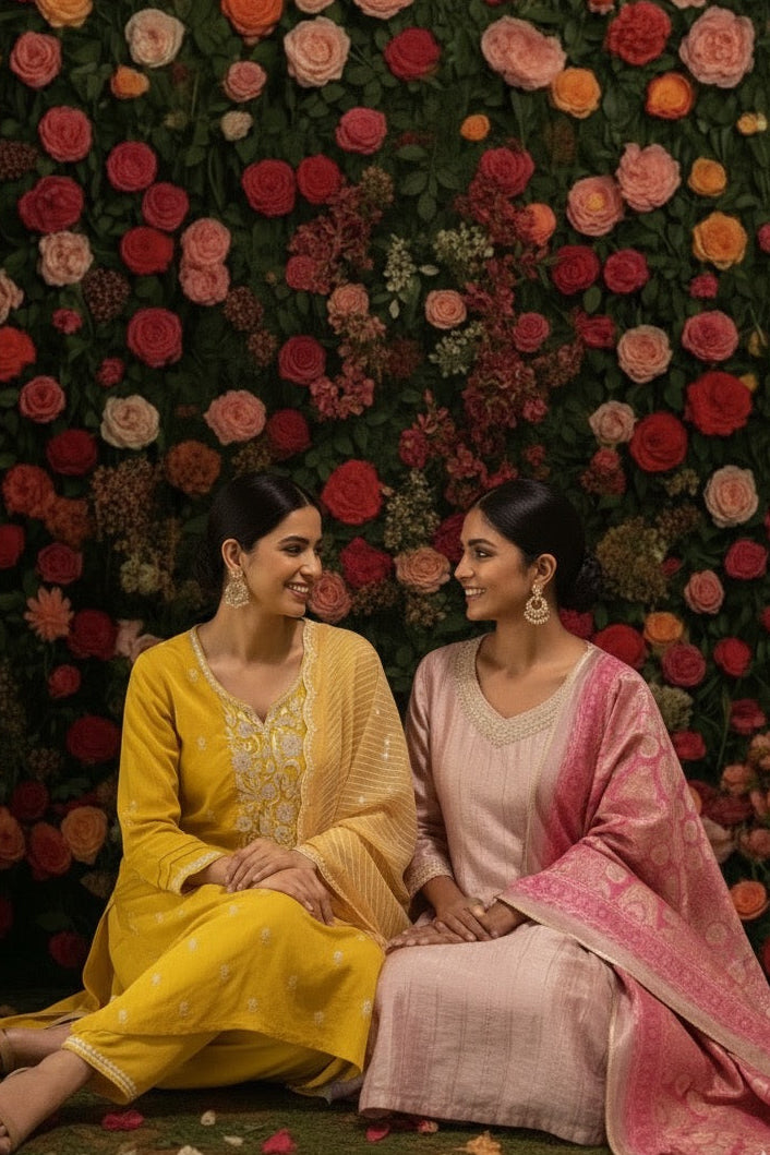 Aarvi Yellow Embroidered Suit Set | HER-559