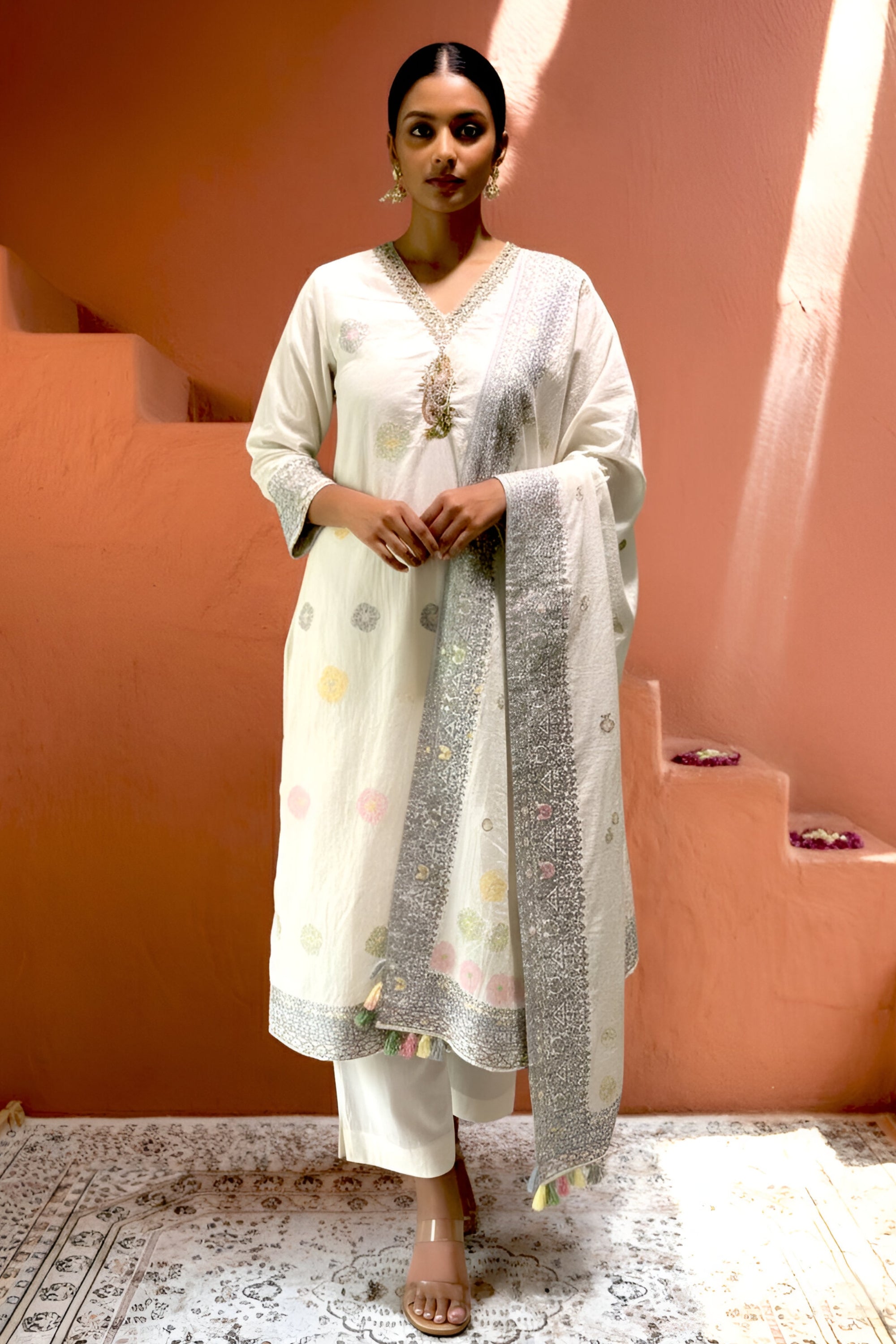 Parizad Handcrafted Pastel Cotton Suit Set | HER-589