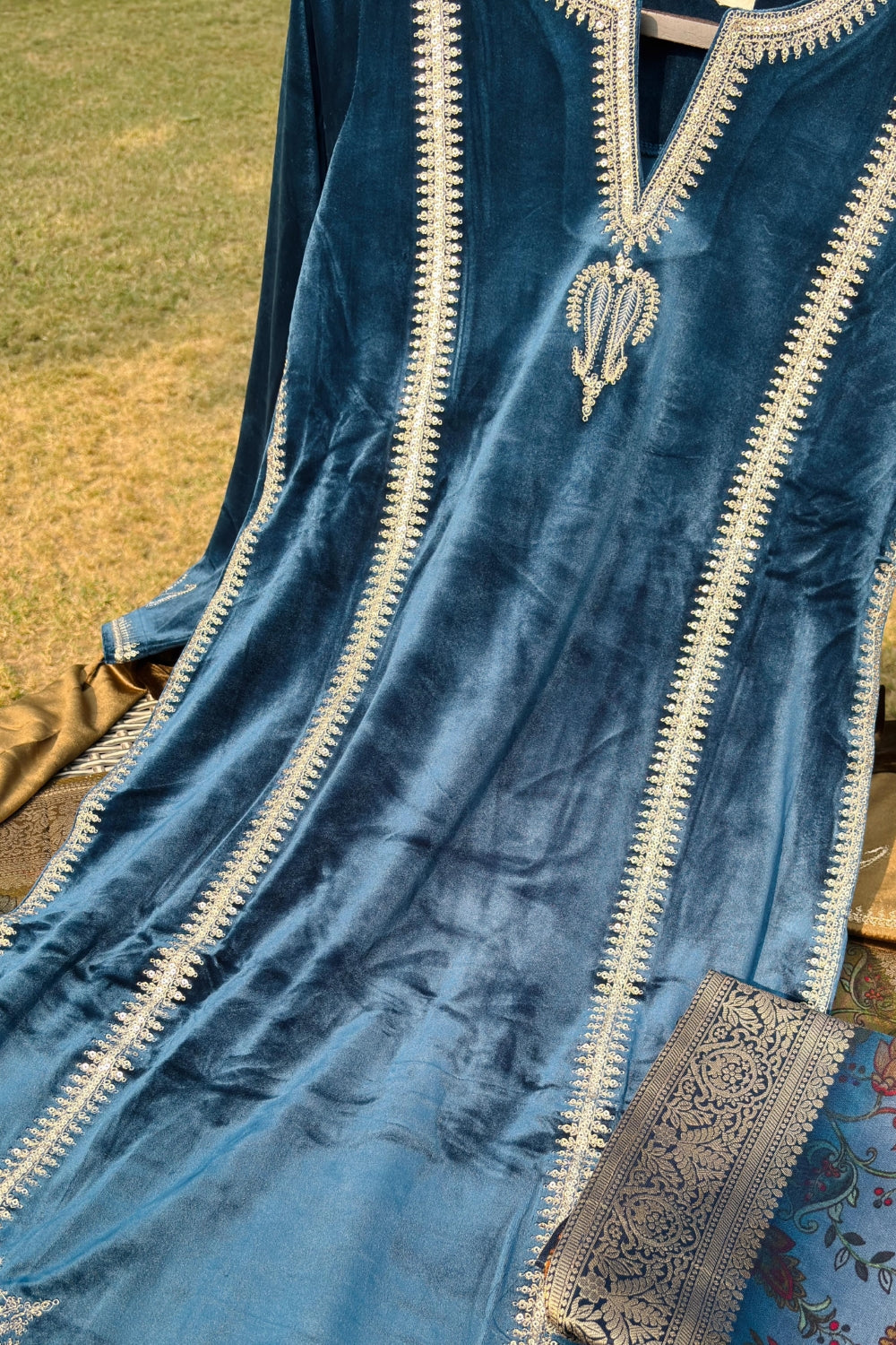 Teal Blue Velvet Suit Set | HER-441