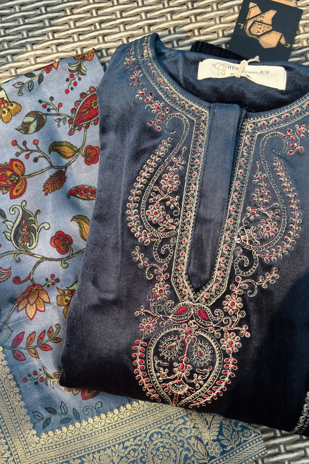 Navy Blue Velvet Suit Set | HER-438