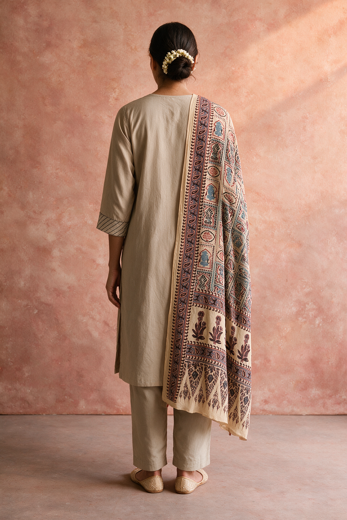 Warm Beige Embroidered Pure Cotton Suit Set