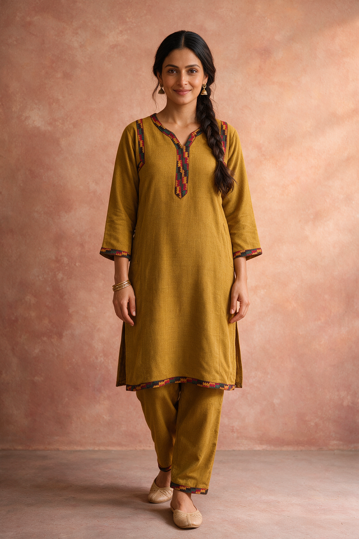 Mustard Yellow Woollen Kurta/Co-ord Set