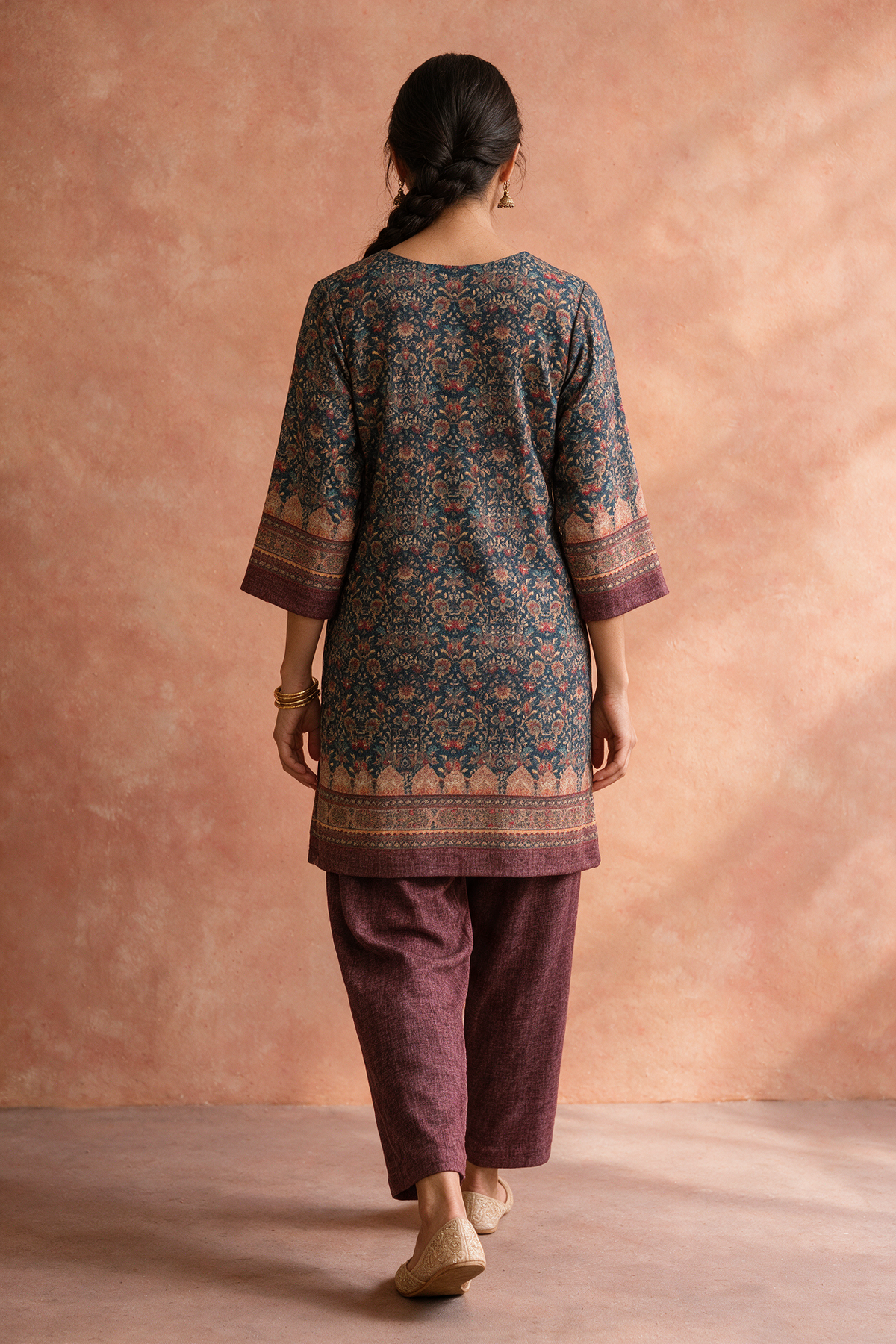 Plum Woollen Floral Kurta Set