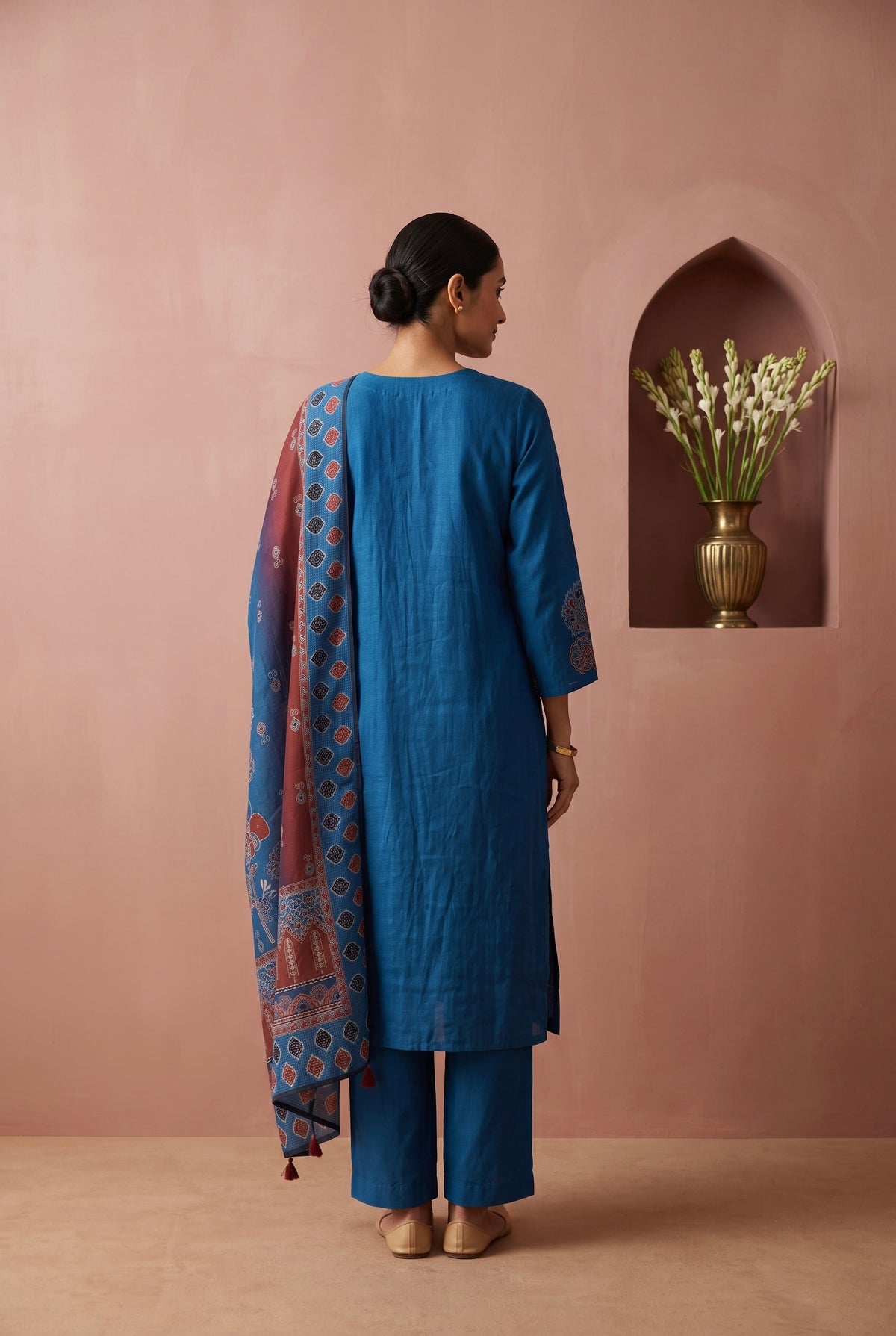 Blue Floral Printed Muslin Suit Set