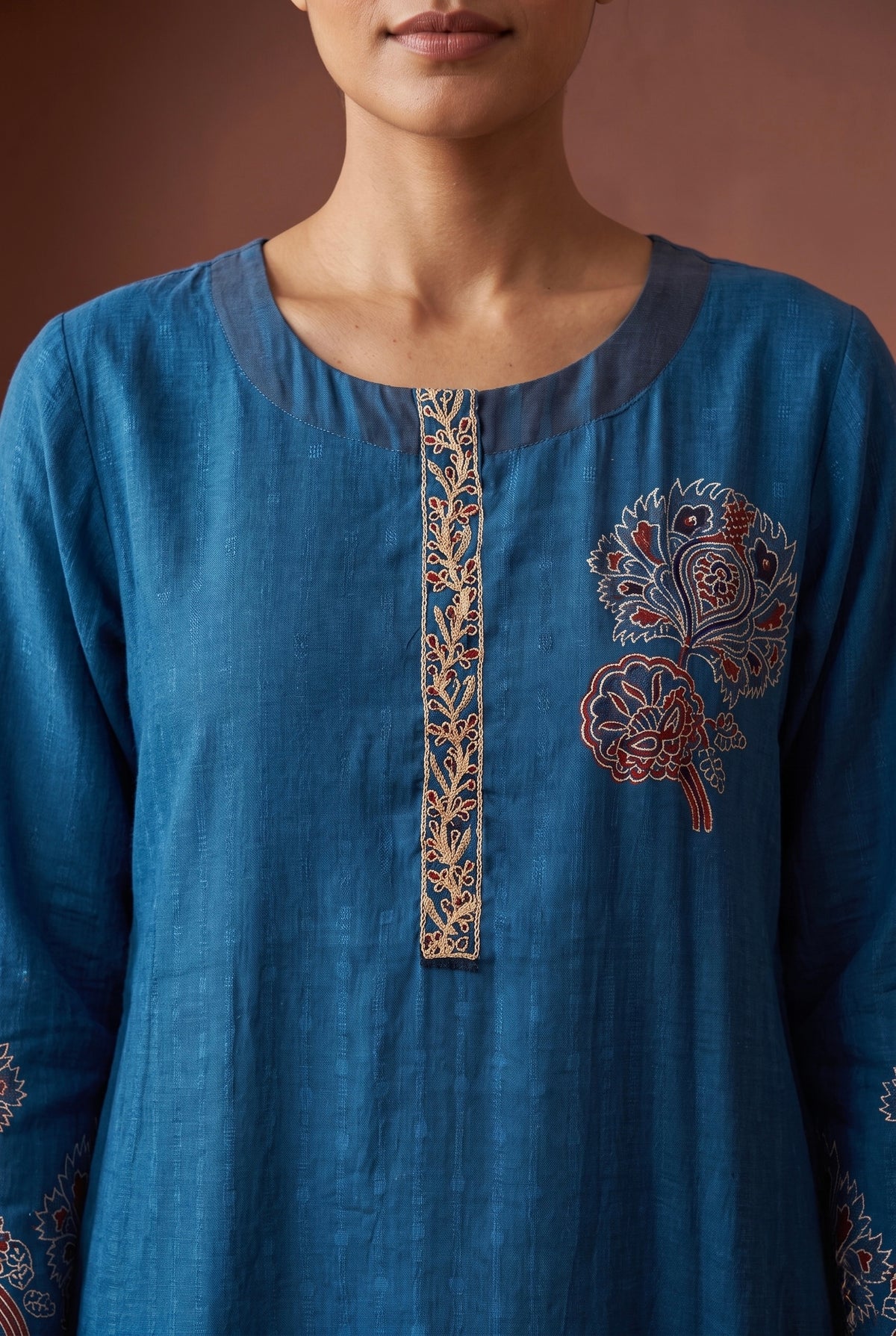 Blue Floral Printed Muslin Suit Set