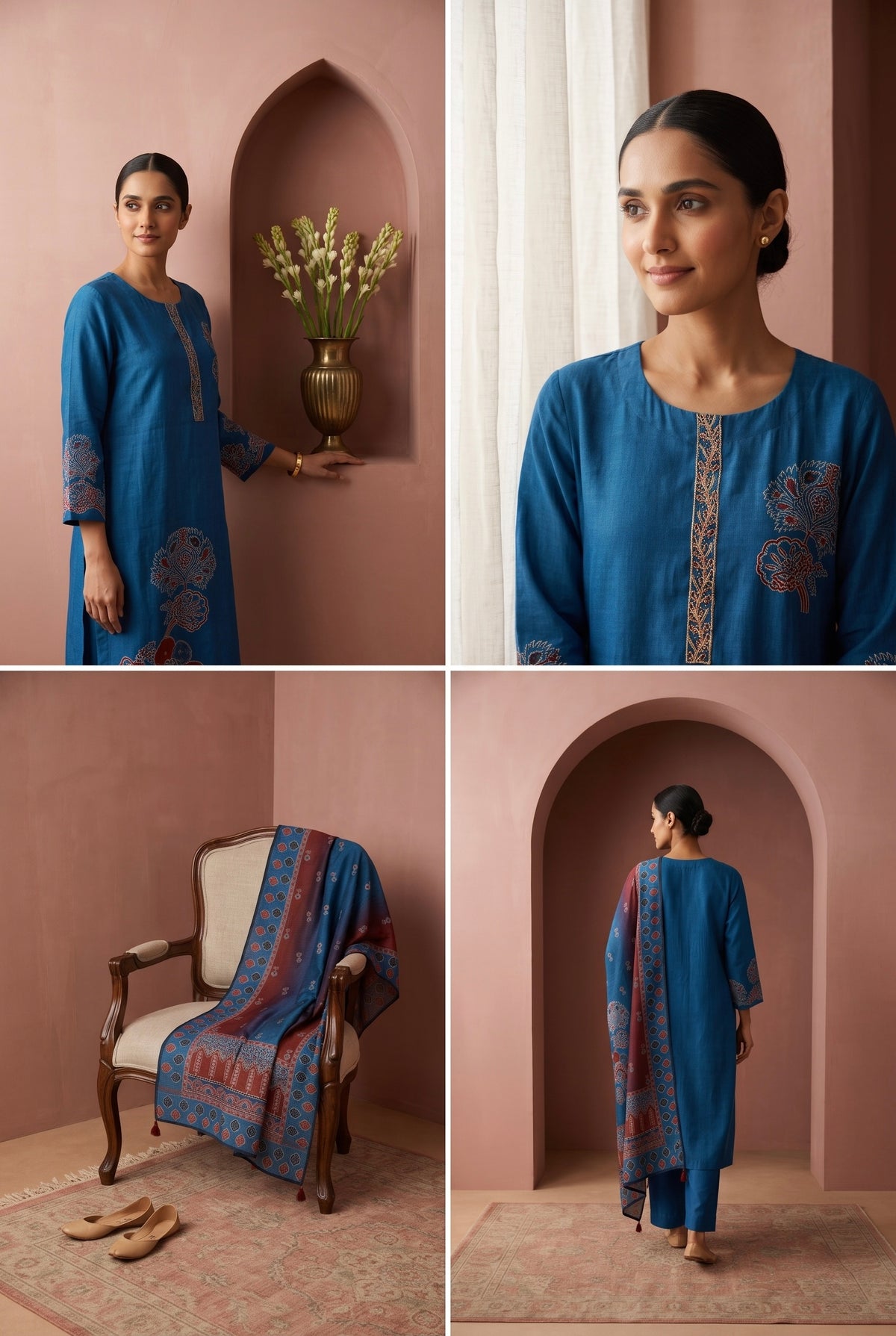 Blue Floral Printed Muslin Suit Set