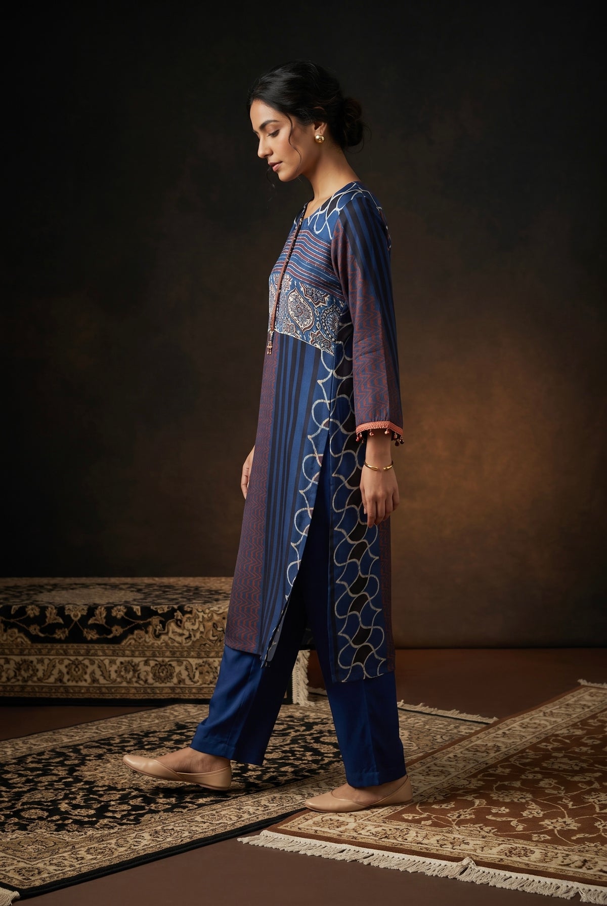 Blue Gajji Silk Printed Luxe Kurta Set