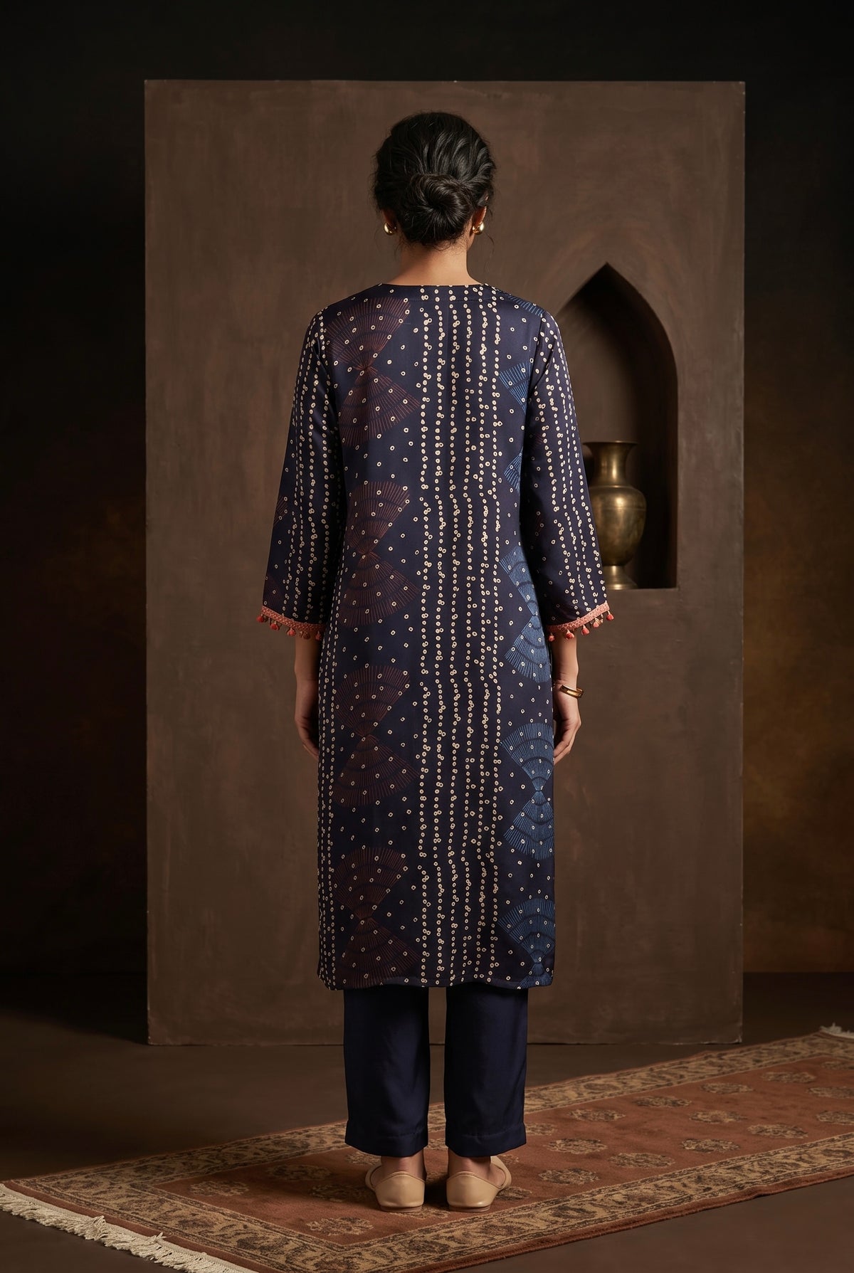 Midnight Blue Gajji Silk Printed Luxe Kurta Set