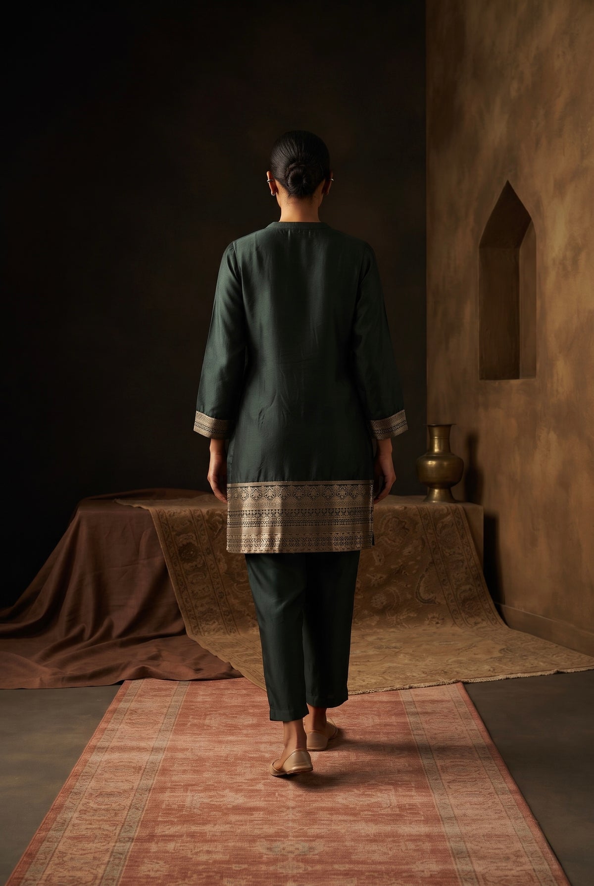 Midnight Olive Green Dola Silk Festive Kurta/Co-ord Set