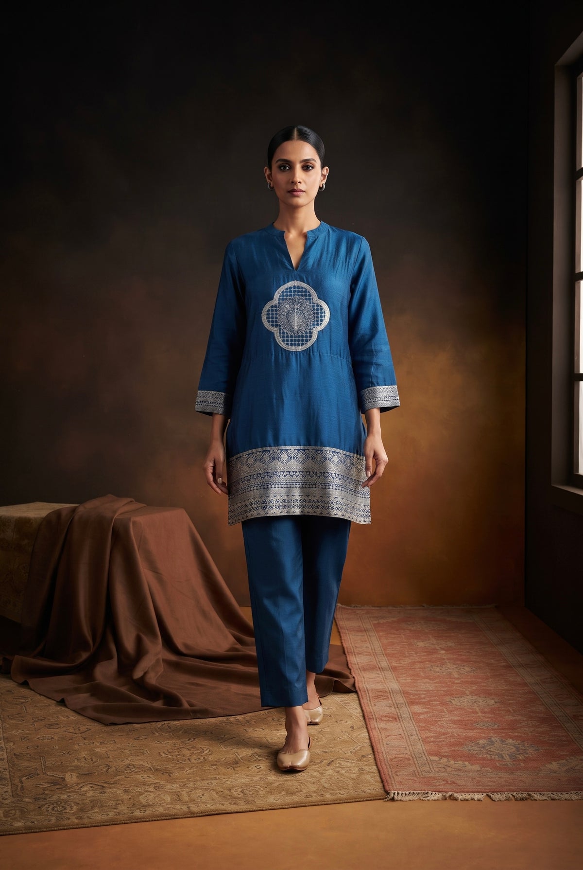 Royal Blue Dola Silk Festive Kurta/Co-ord Set
