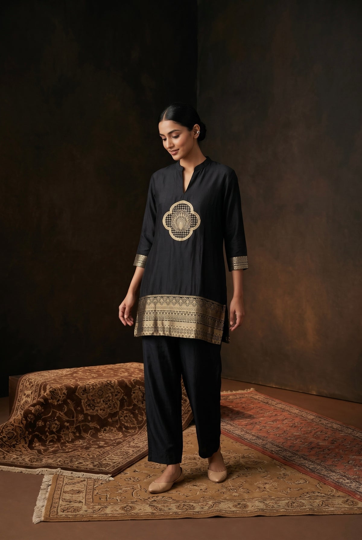 Black Dola Silk Festive Kurta/Co-ord Set