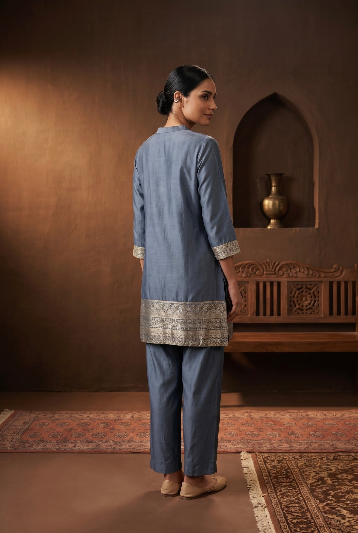 Slate Blue Dola Silk Festive Kurta/Co-ord Set