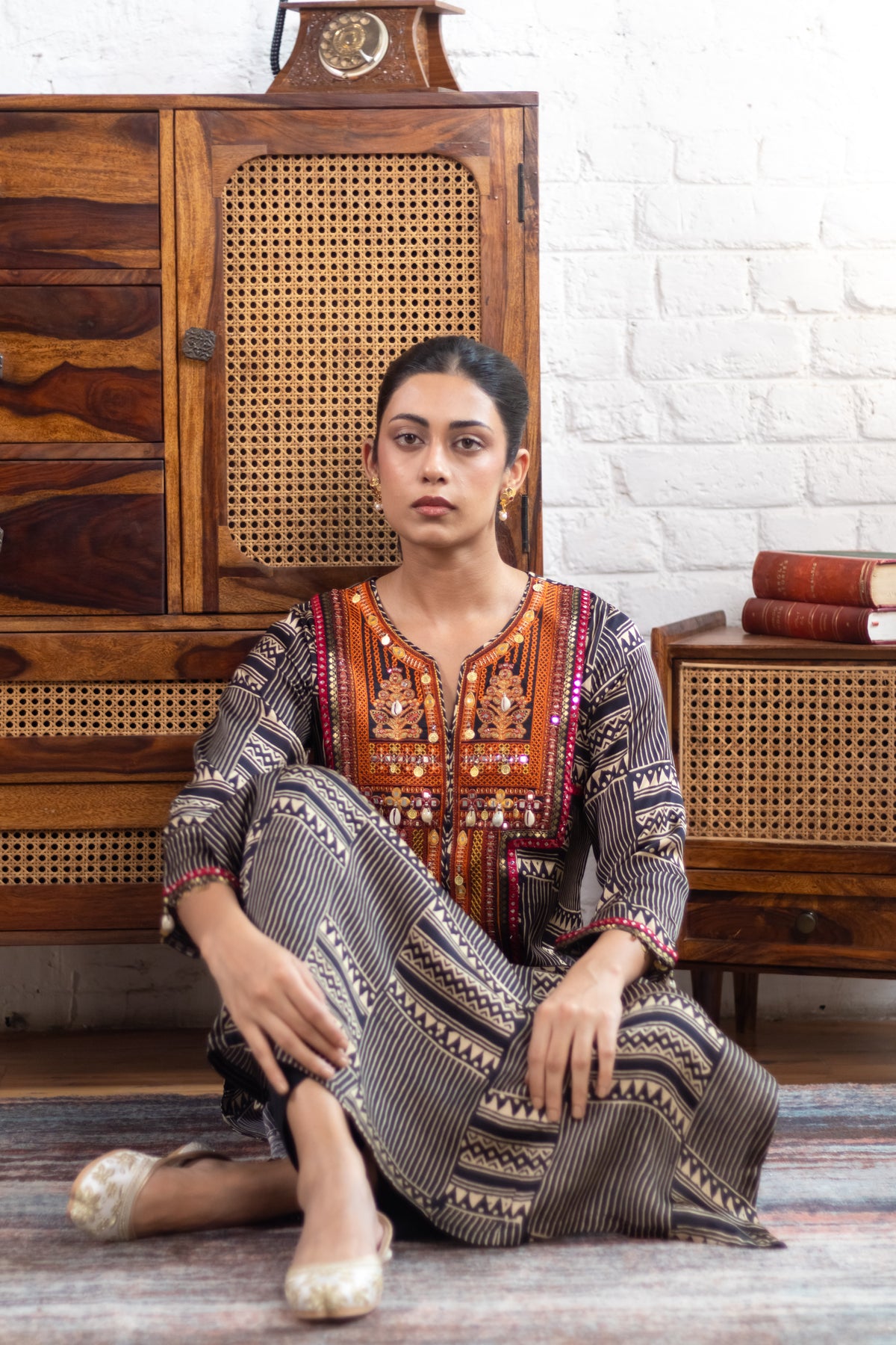 Black Gajji Silk Printed Luxe Kurta Set