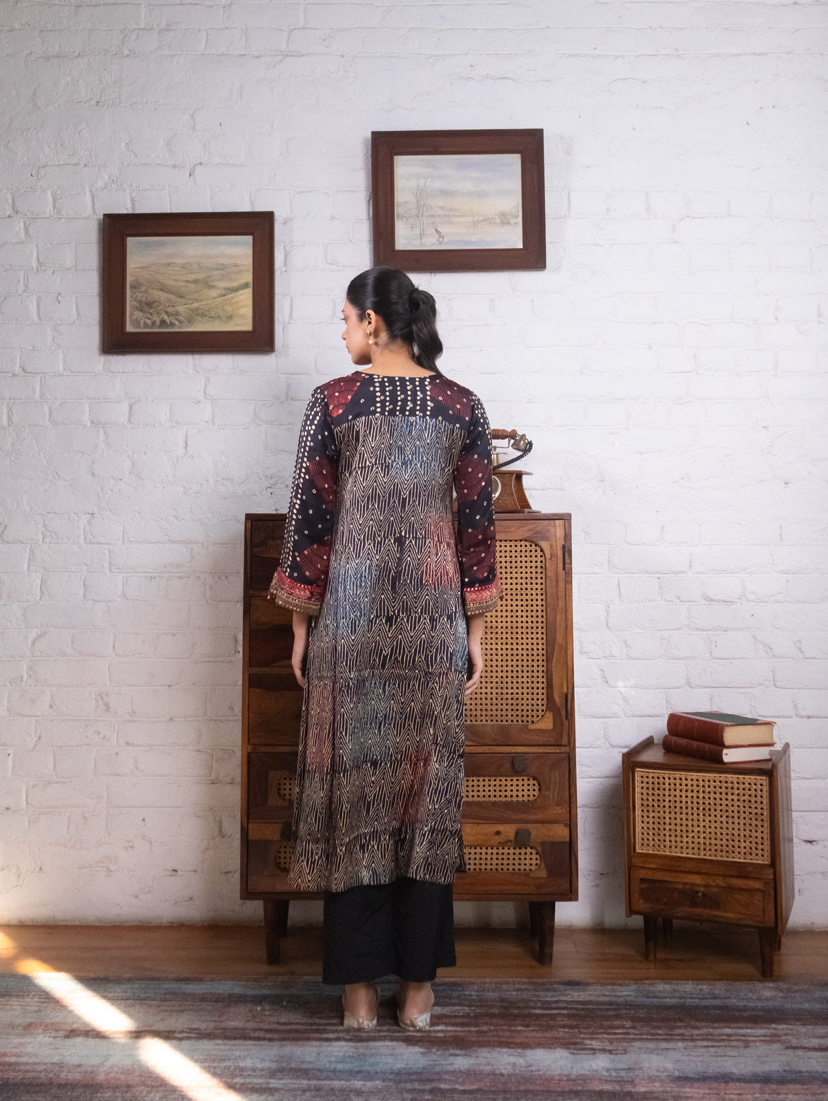 Midnight Blue Gajji Silk Printed Embellished Kurta Set