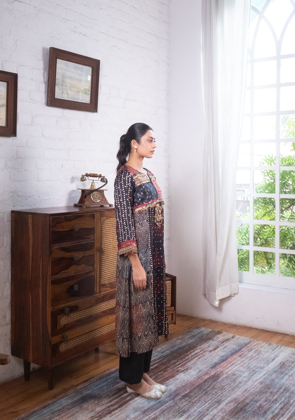Midnight Blue Gajji Silk Printed Embellished Kurta Set