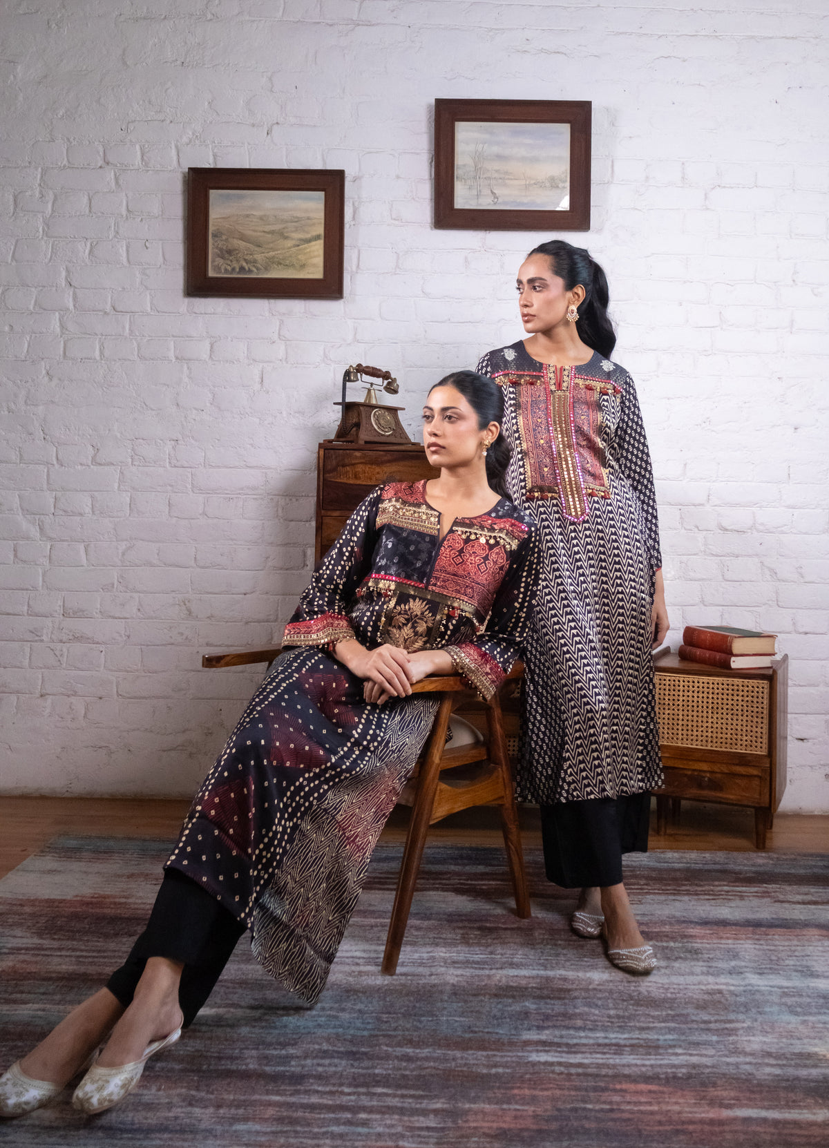 Black Gajji Silk Printed Luxe Kurta Set