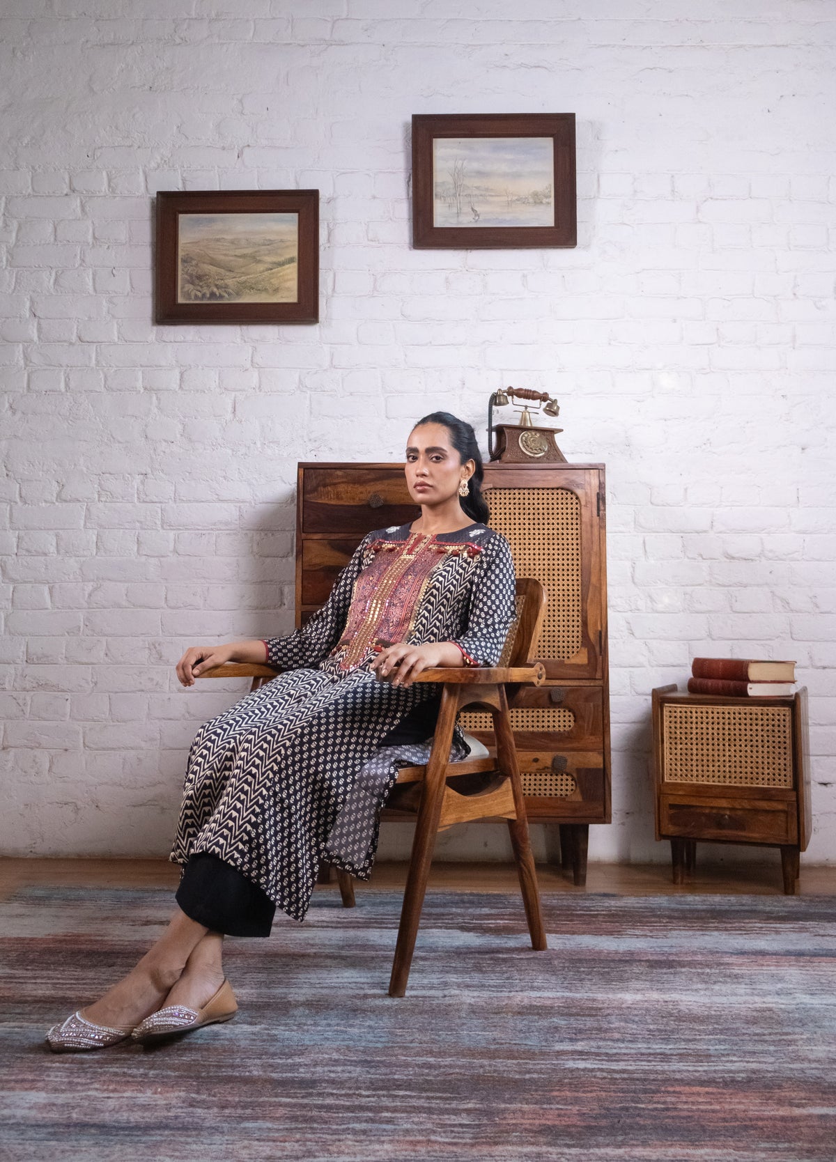 Black Gajji Silk Printed Luxe Kurta Set