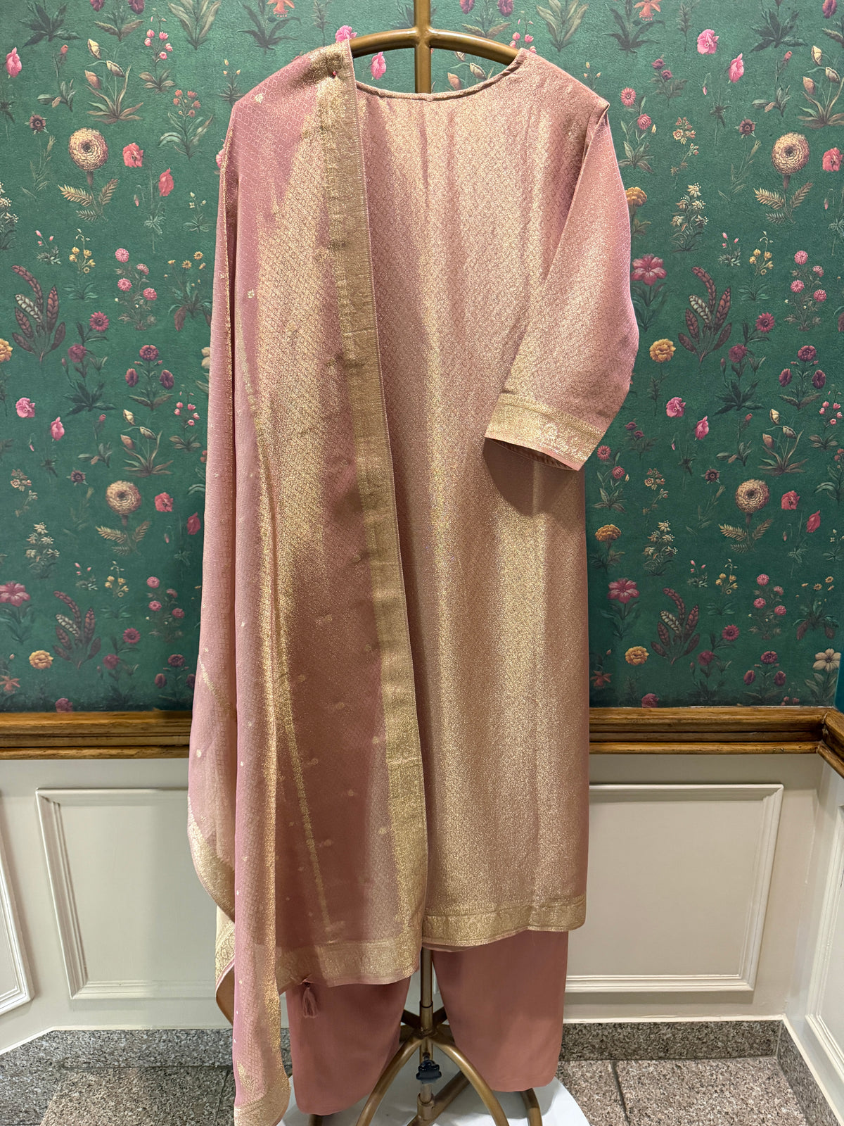 Rose Gold Pink Dola Silk Suit Set