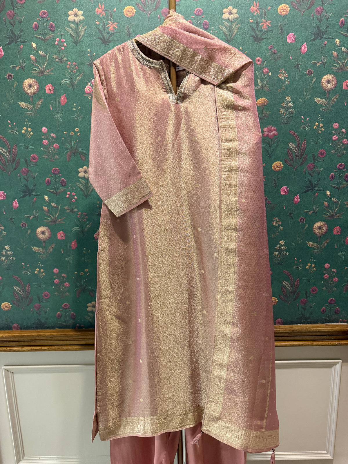 Rose Gold Pink Dola Silk Suit Set