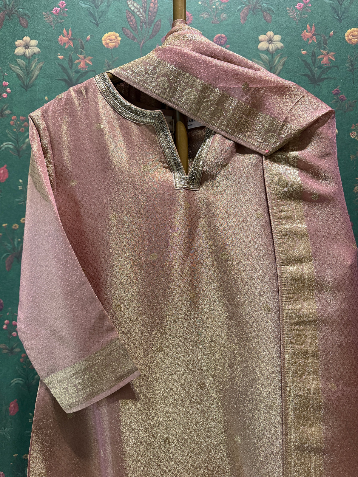 Rose Gold Pink Dola Silk Suit Set