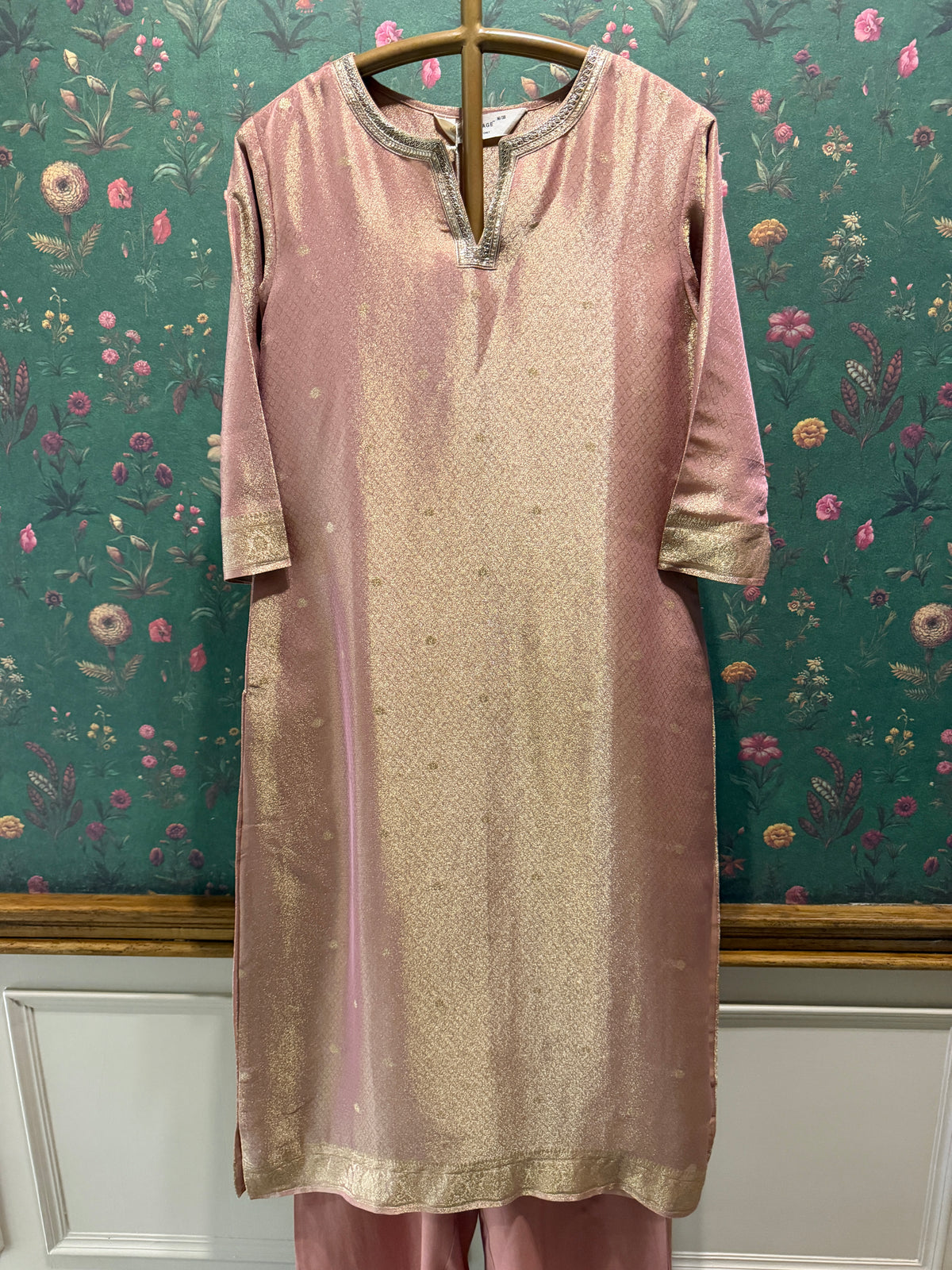 Rose Gold Pink Dola Silk Suit Set