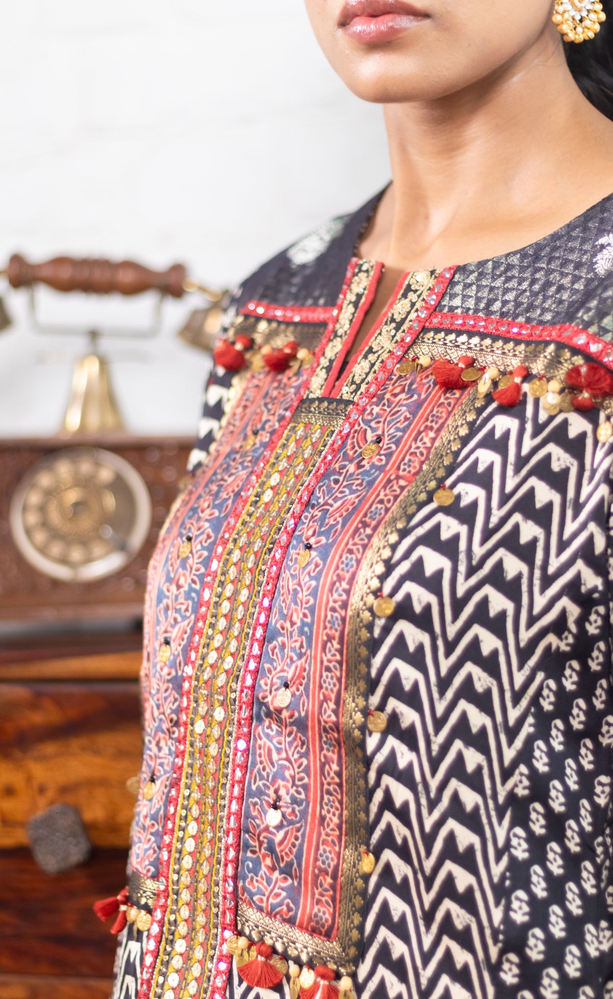 Black Gajji Silk Printed Luxe Kurta Set