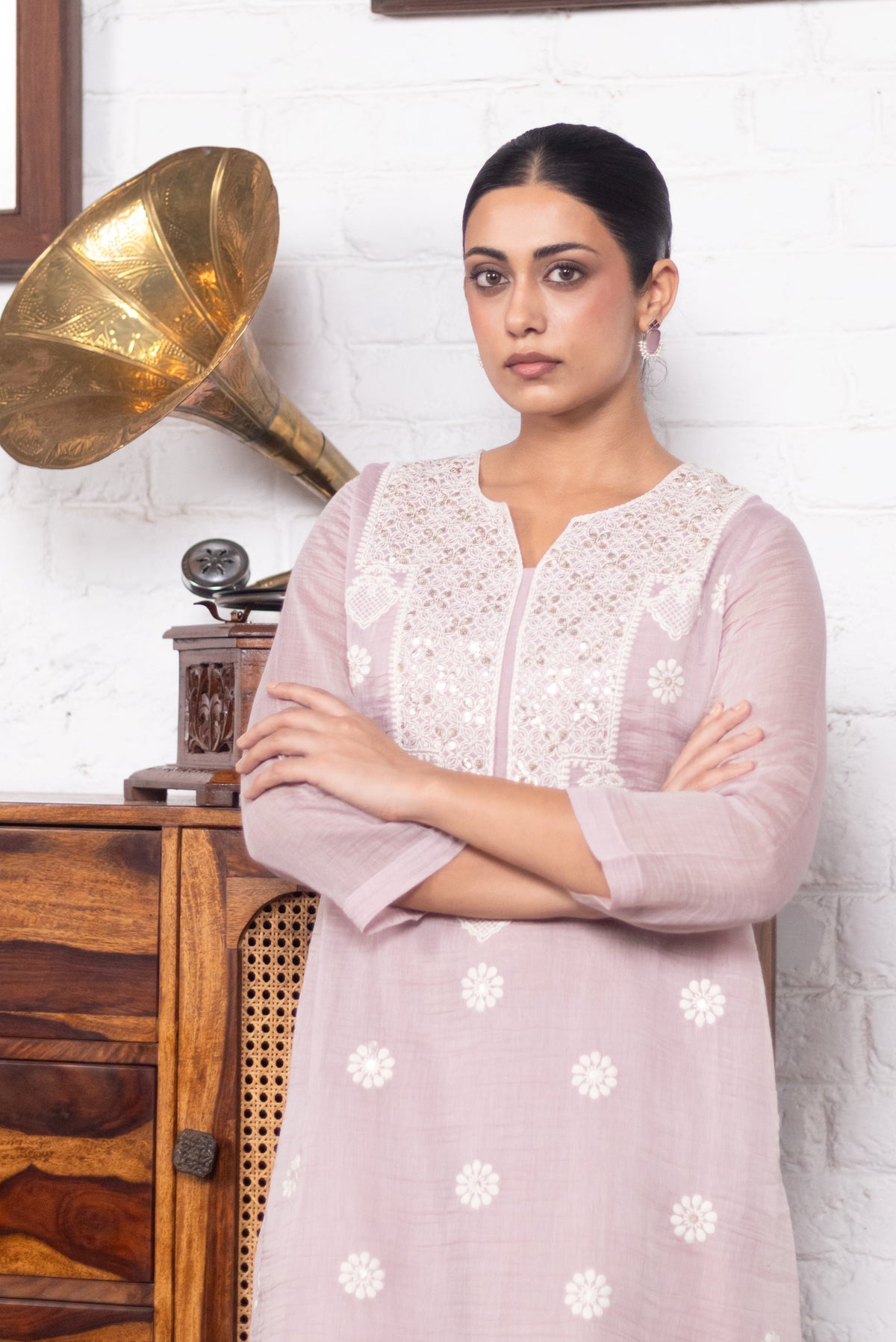 Soft Mauve Mul-Chanderi Kurta/Co-ord Set