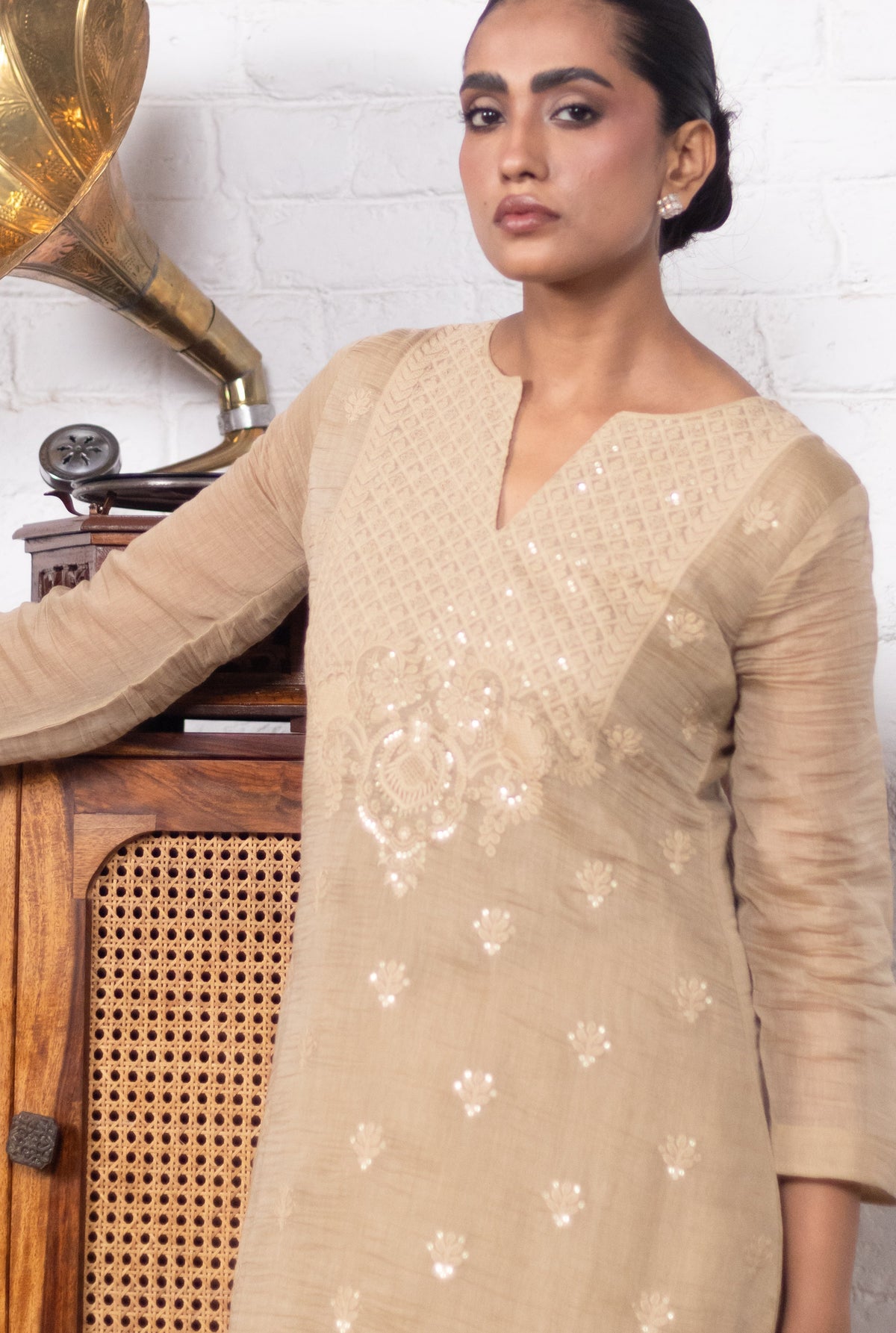 Sand Beige Mul-Chanderi Kurta Set
