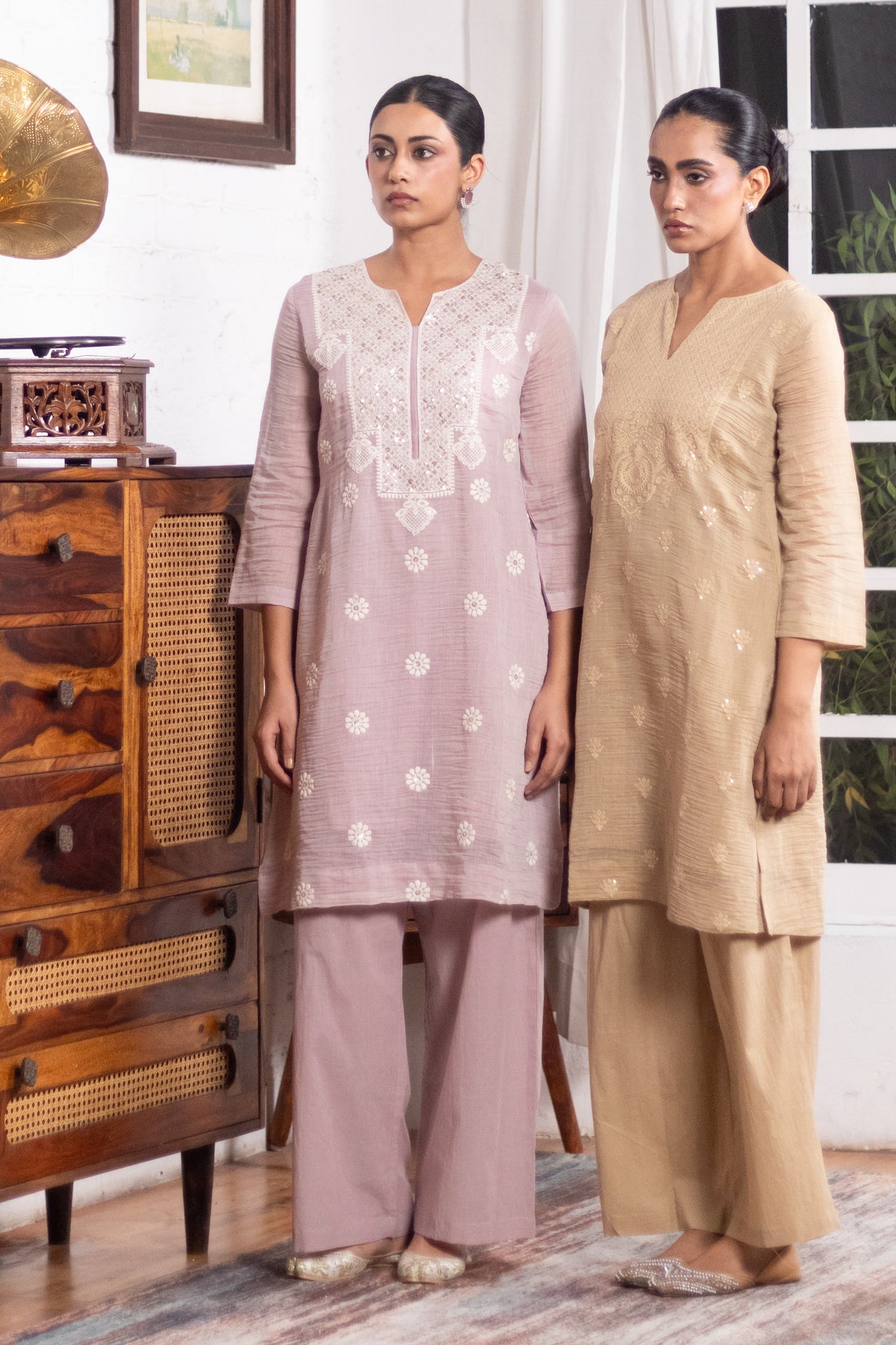 Soft Mauve Mul-Chanderi Kurta/Co-ord Set
