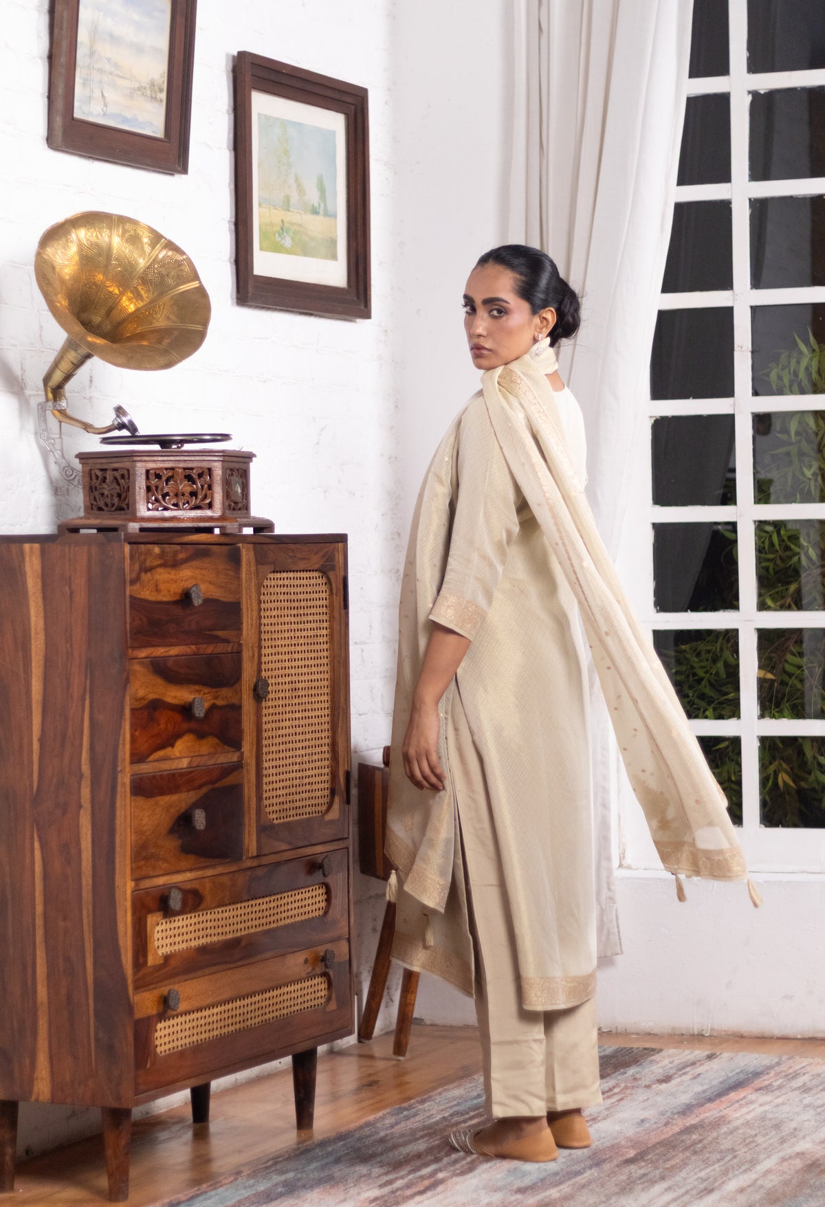 Champagne Gold Dola Silk Suit Set